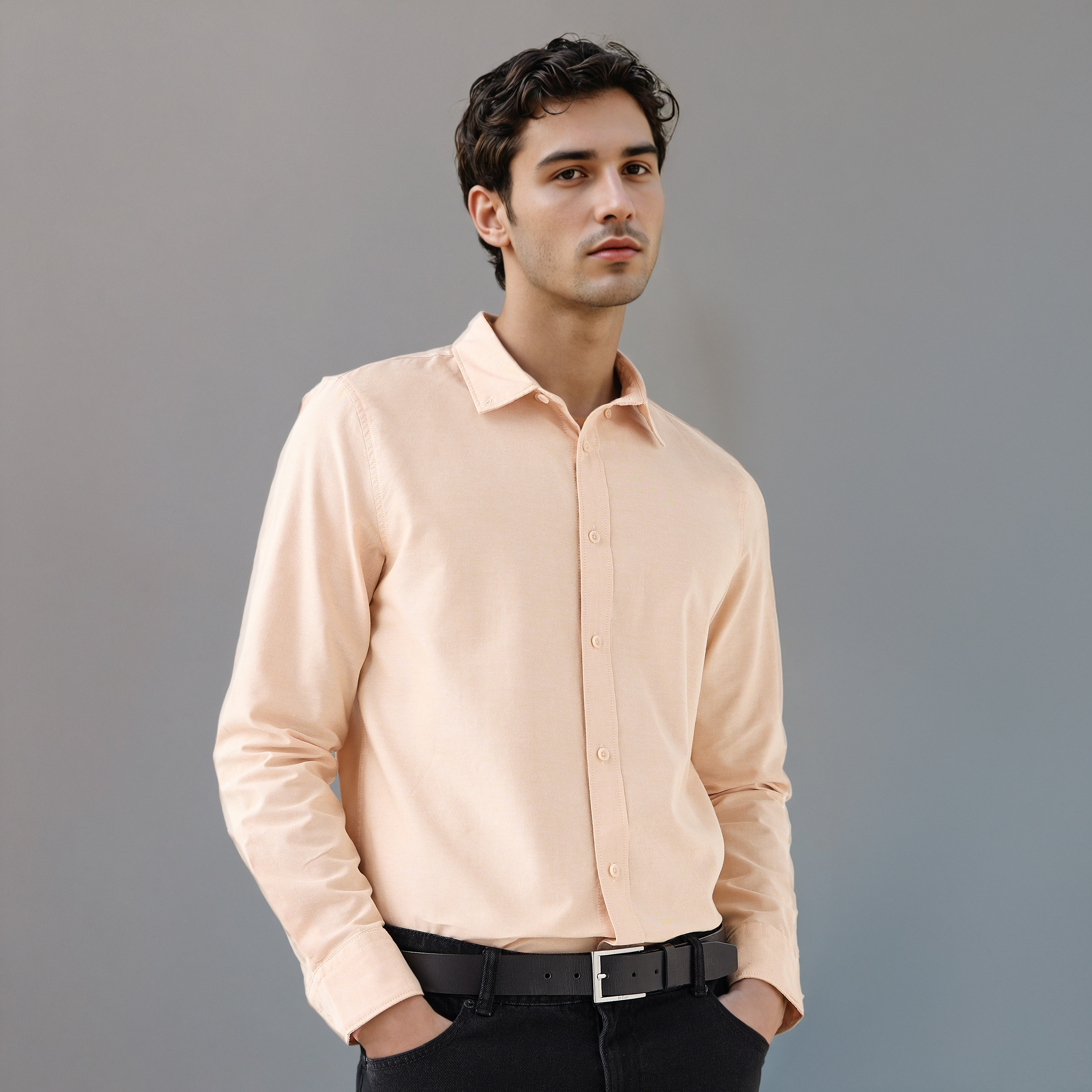 قميص بارز الملمس بياقة وأزرار وأكمام طويلة للرجال-men-clothing-shirts-image-1