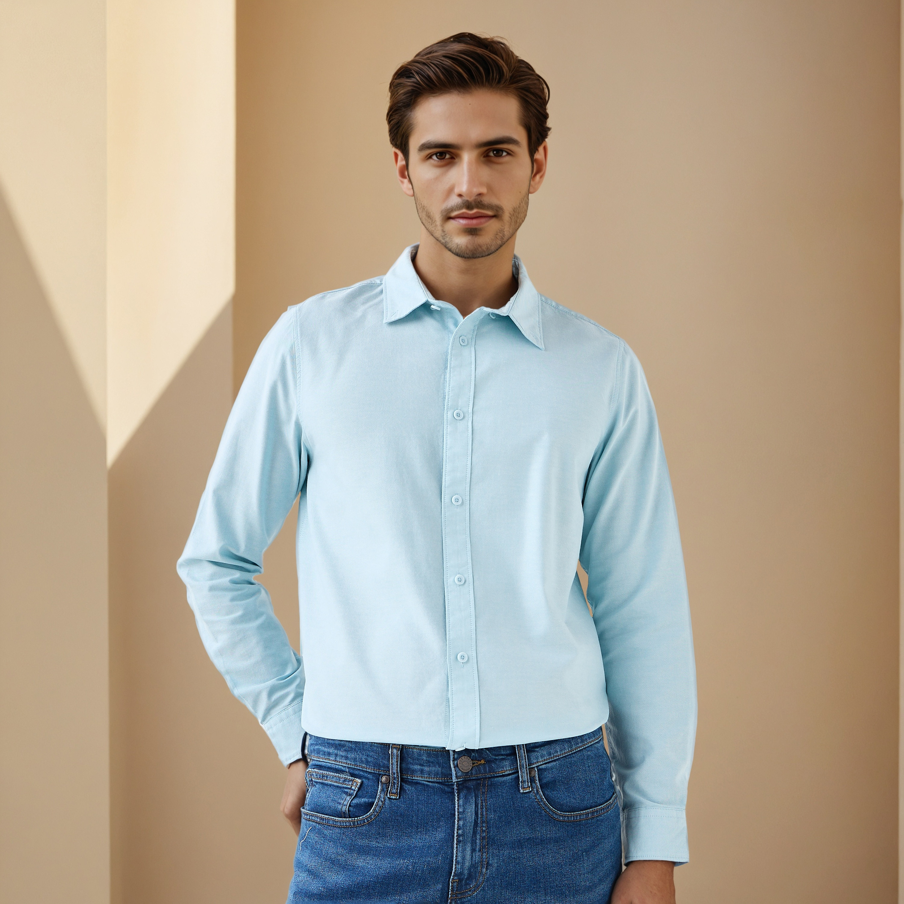 Men's Button Down Collar Long Sleeves Shirt-men-clothing-shirts-image-1