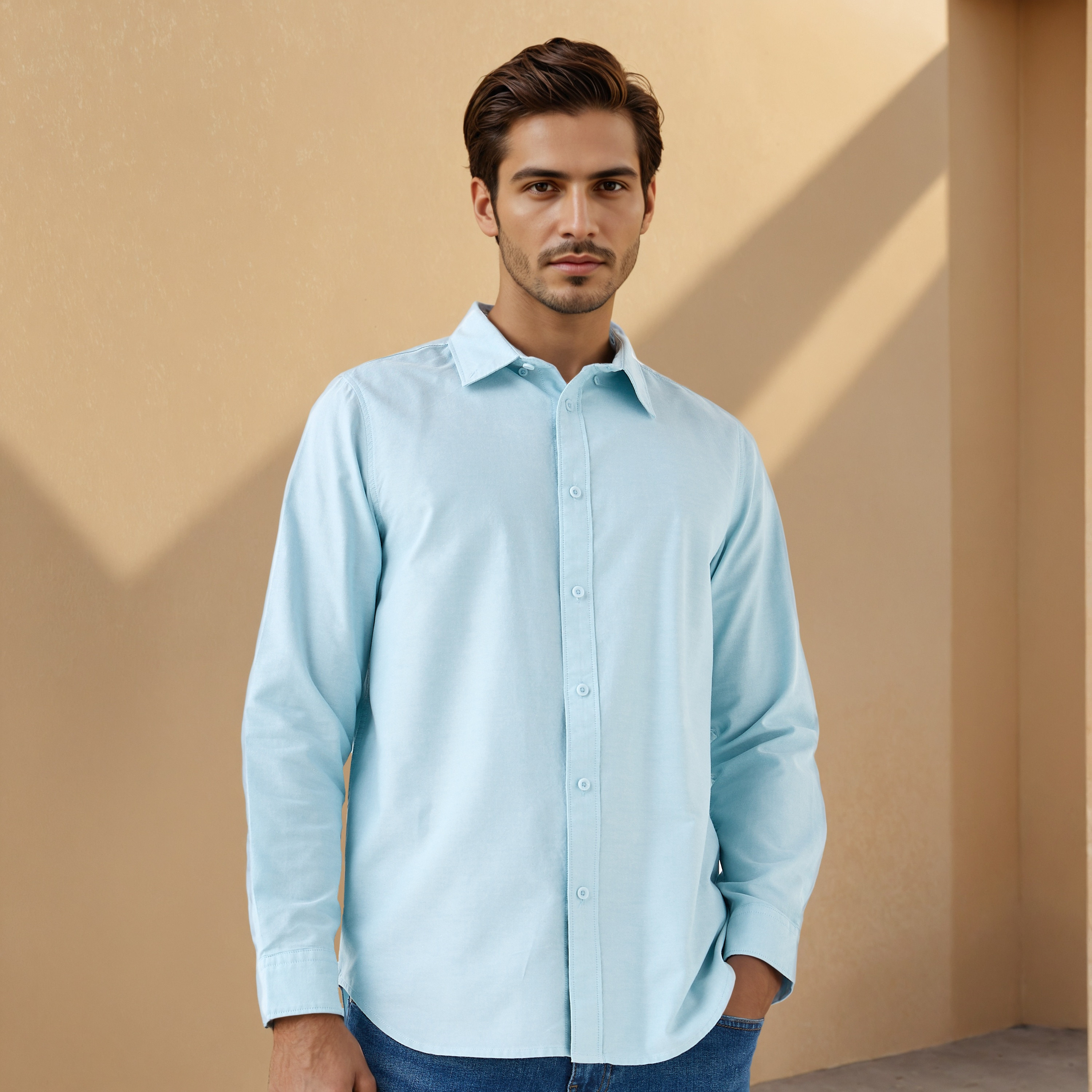 Men's Button Down Collar Long Sleeves Shirt-men-clothing-shirts-image-3