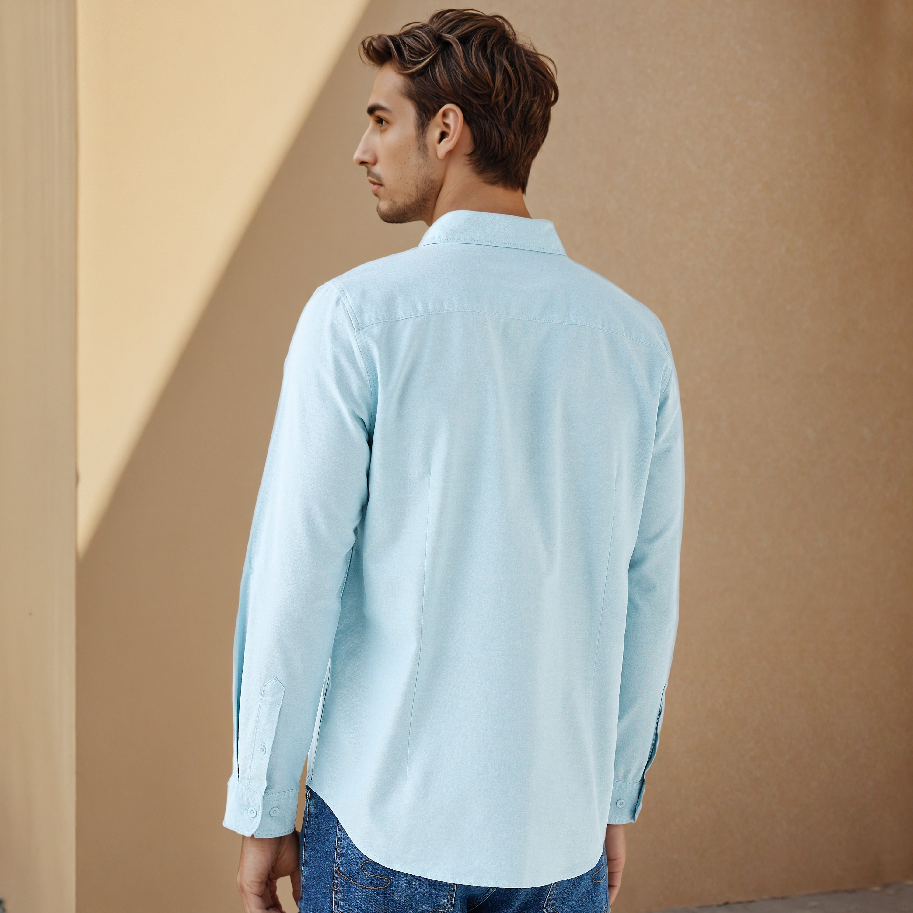 Men's Button Down Collar Long Sleeves Shirt-men-clothing-shirts-image-4