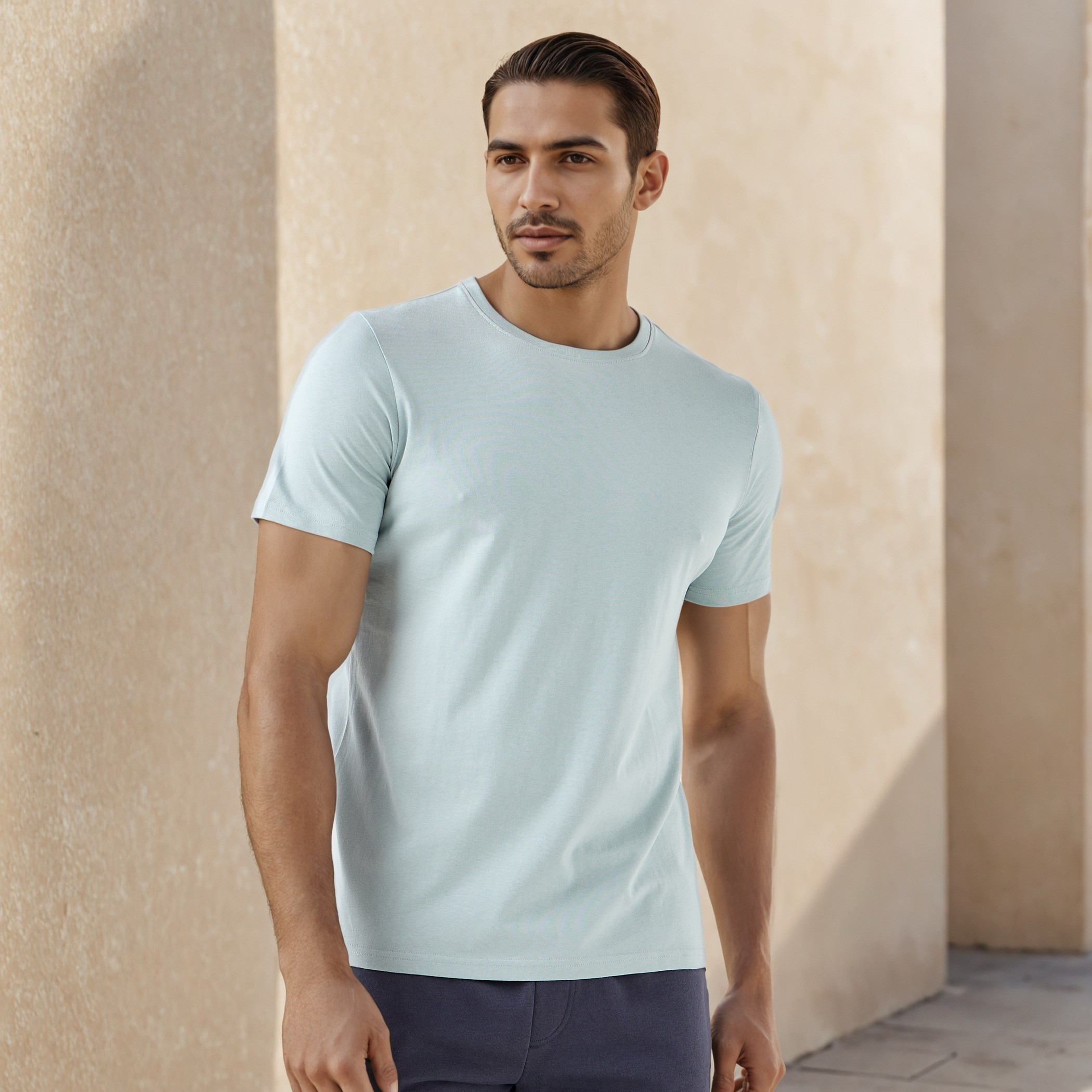 تيشيرت بياقة ضيقة وقصة عادية-men-clothing-tshirtsandpolos-tshirts-image-1