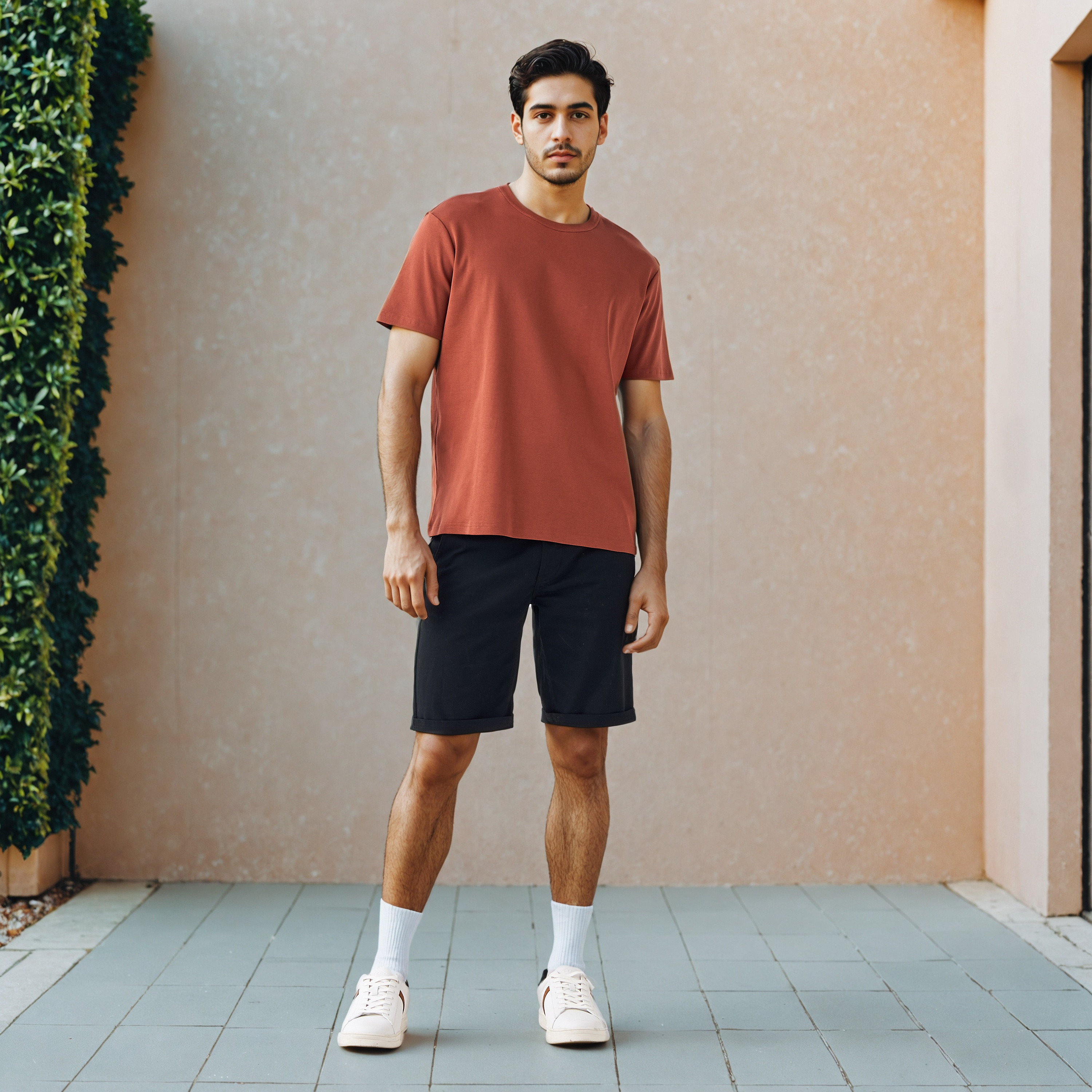 تيشيرت بقصّة مريحة وياقة ضيقة-men-clothing-tshirtsandpolos-tshirts-image-2