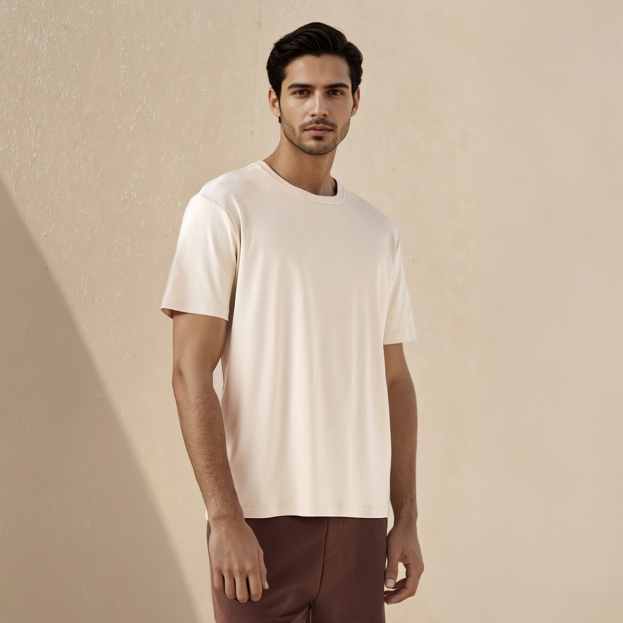 تيشيرت بقصّة مريحة وياقة ضيقة-men-clothing-tshirtsandpolos-tshirts-image-1