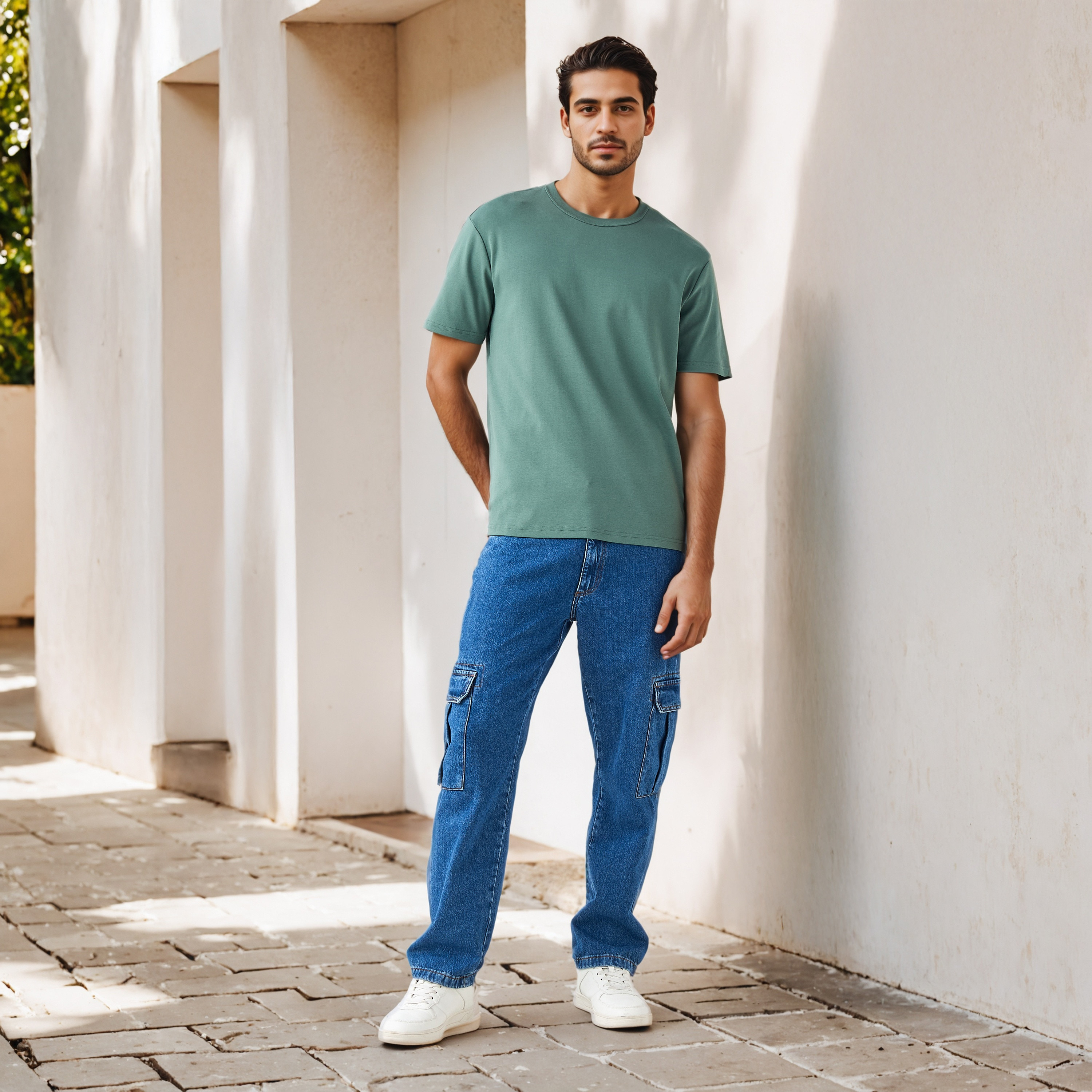 تيشيرت بقصّة مريحة وياقة ضيقة-men-clothing-tshirtsandpolos-tshirts-image-2