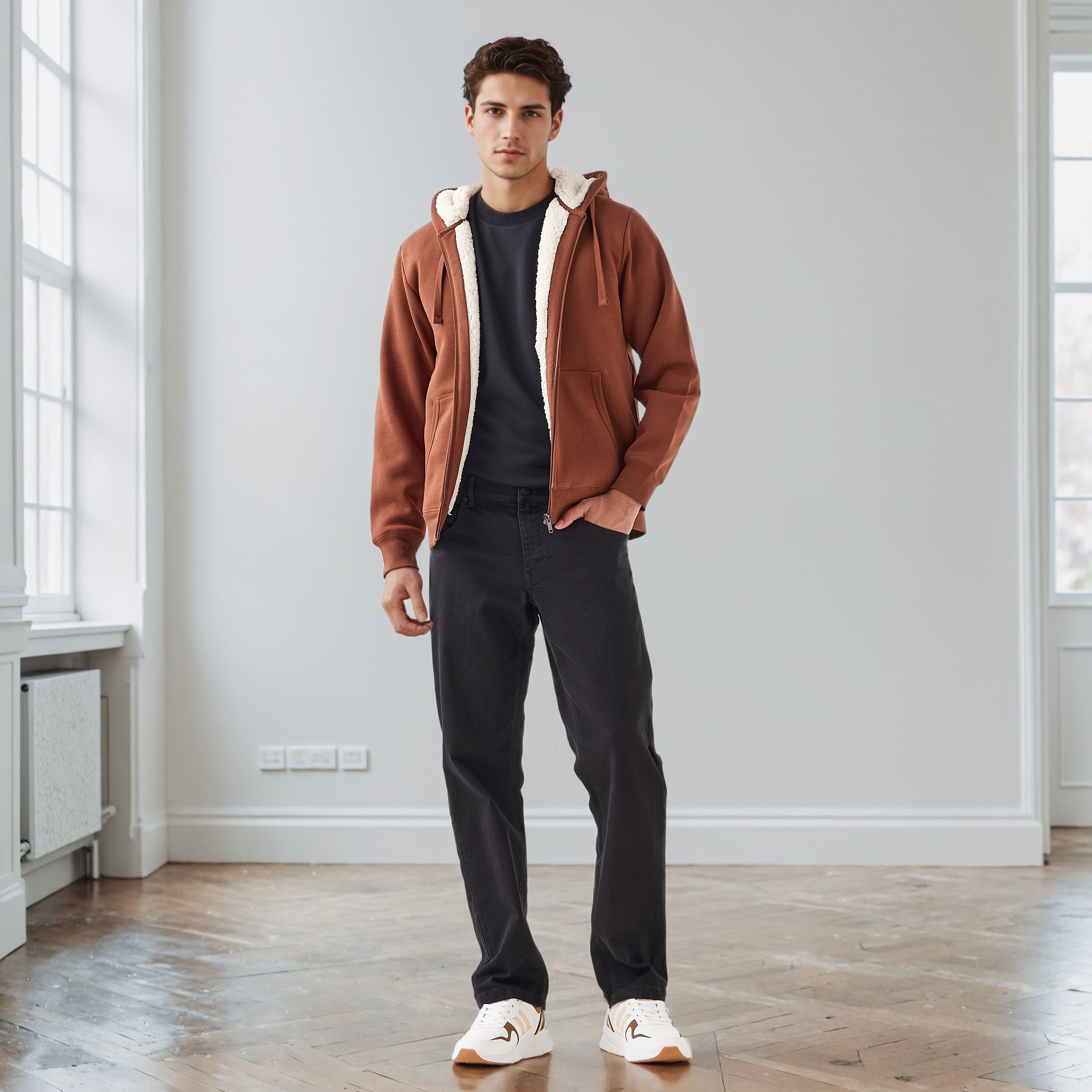 Men Regular Fit Hooded Zipper Jacket-men-clothing-jacketsandblazers-jackets-image-2