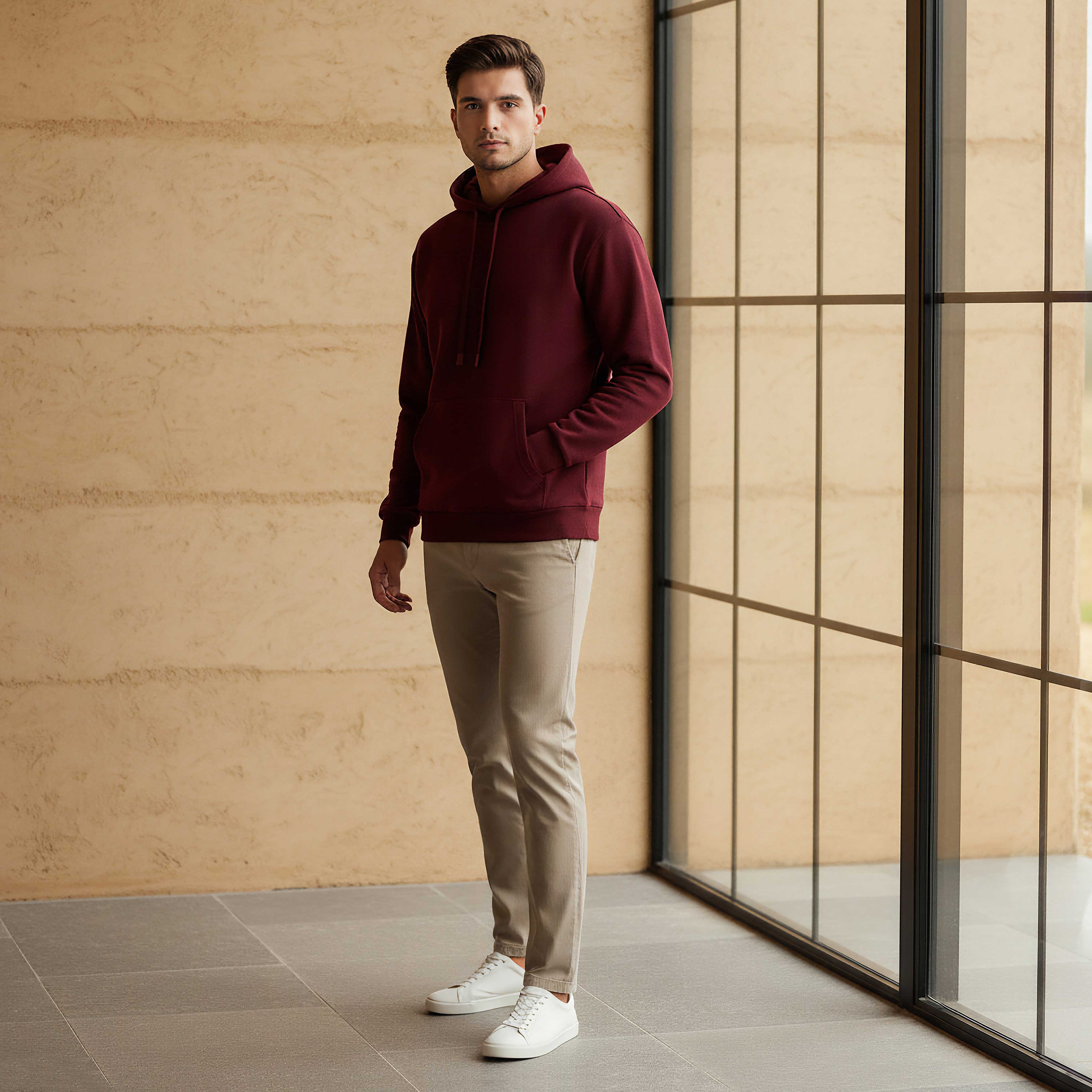 Men Relaxed Fit Kangaroo Pocket Hoodie-men-winterwear-hoodiesandsweatshirts-image-2