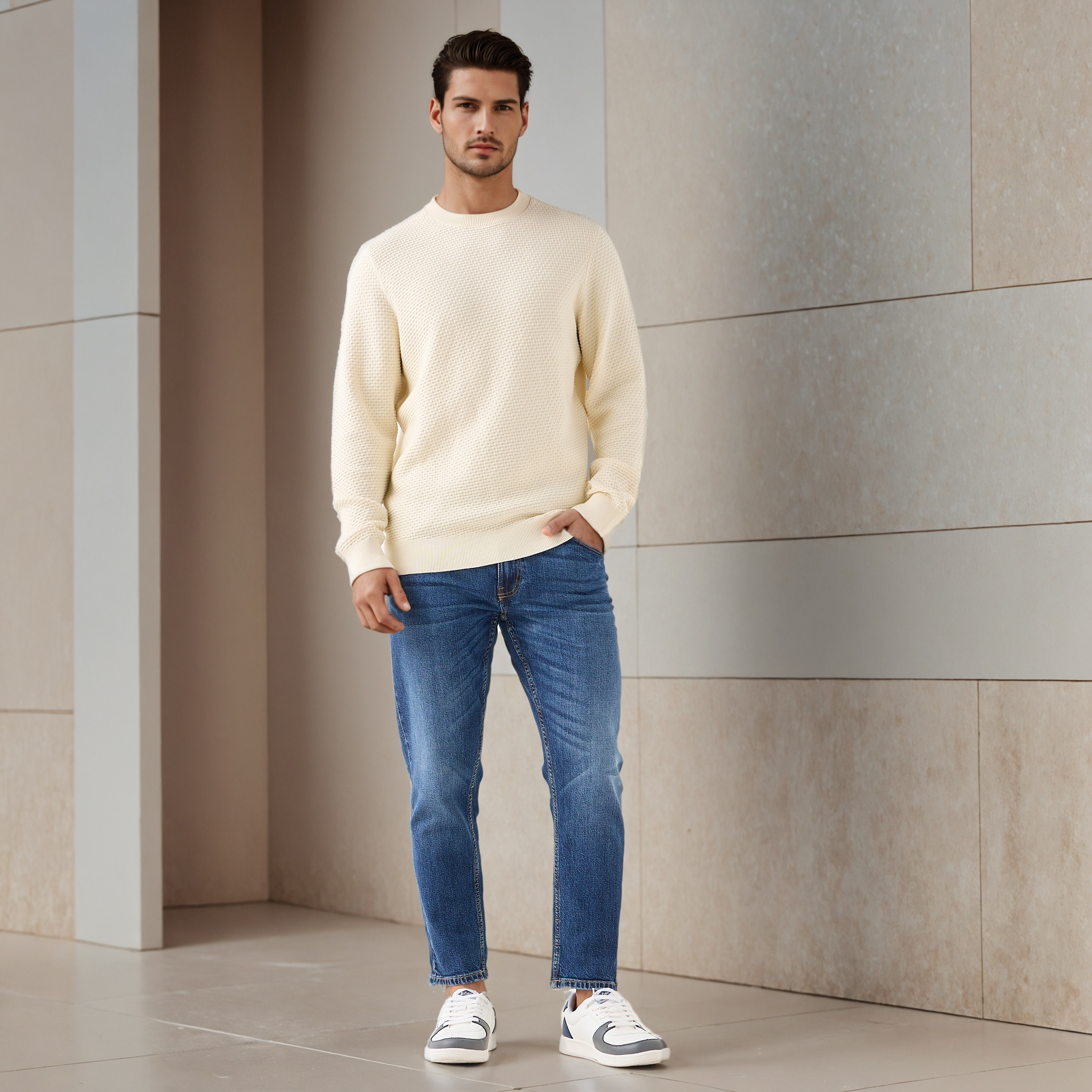 Men Crew Neck Textured Sweater-men-clothing-sweatersandpullovers-image-2