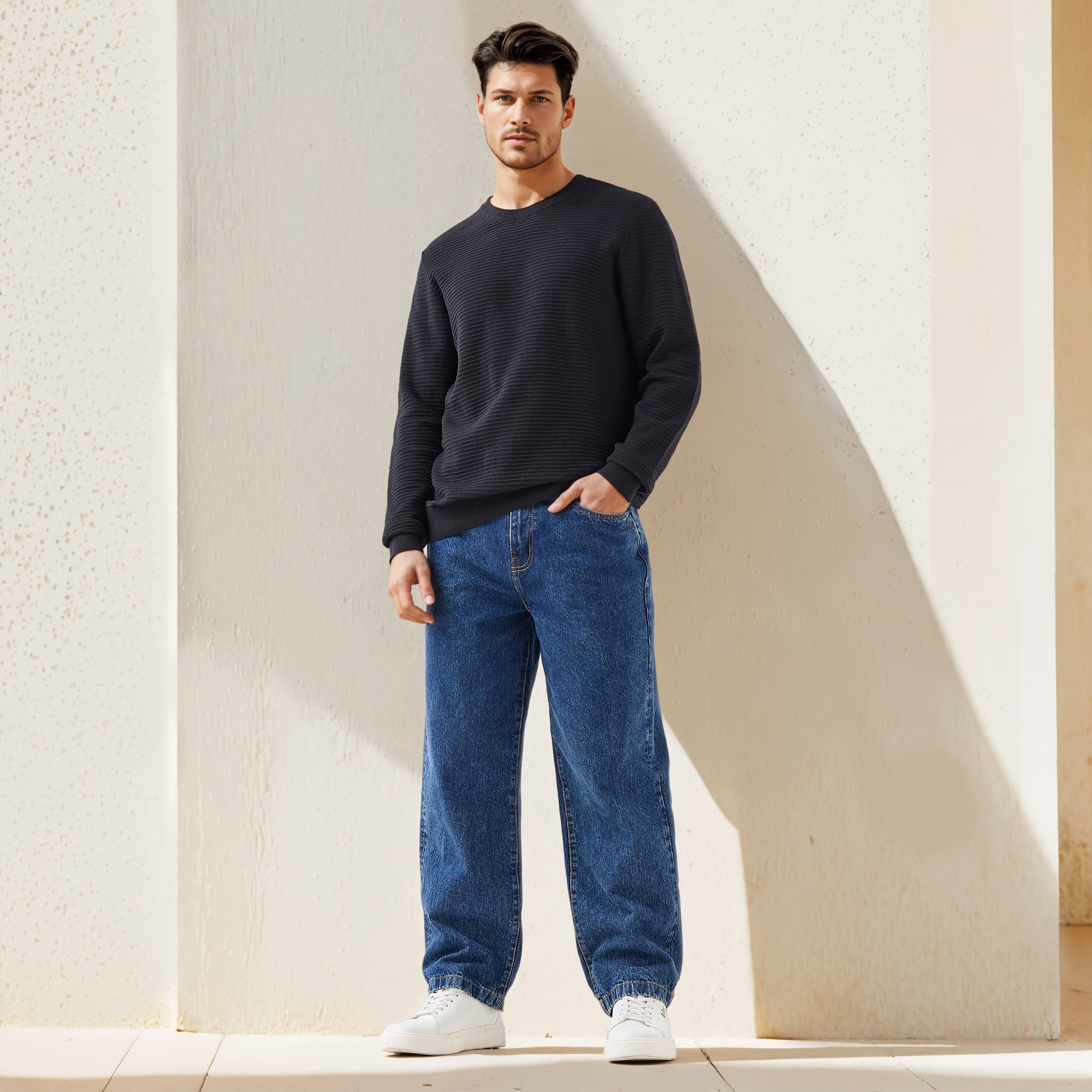 Textured Ottoman Sweater with Crew Neck-men-clothing-sweatersandpullovers-image-2