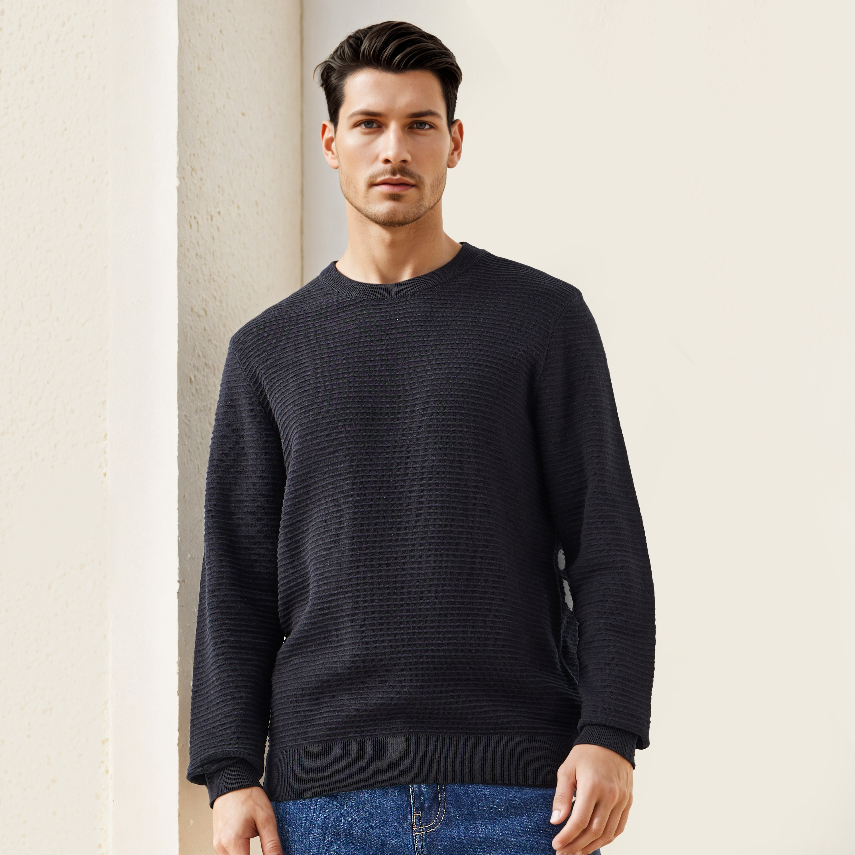 Textured Ottoman Sweater with Crew Neck-men-clothing-sweatersandpullovers-image-6