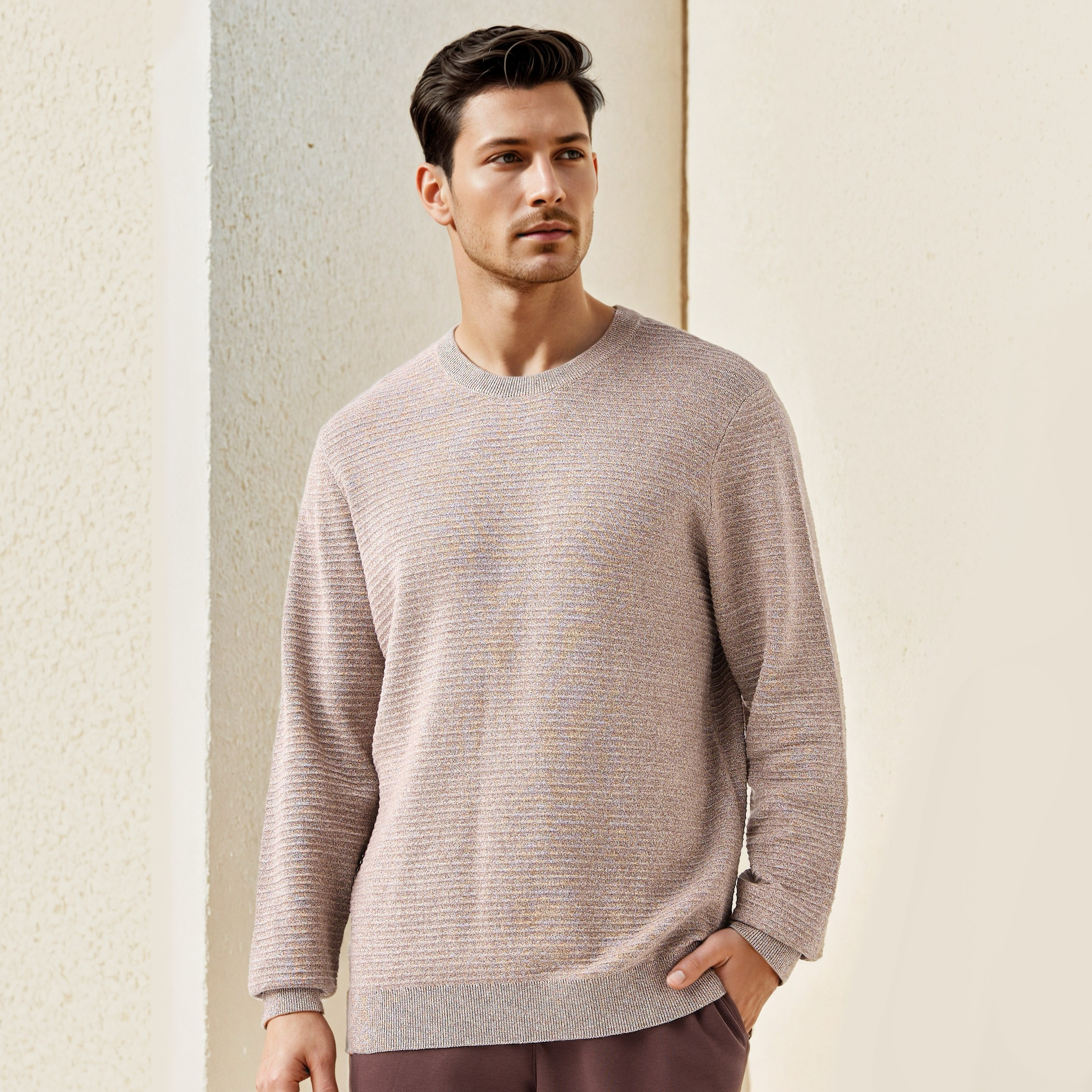 Textured Ottoman Sweater with Crew Neck-men-clothing-sweatersandpullovers-image-1