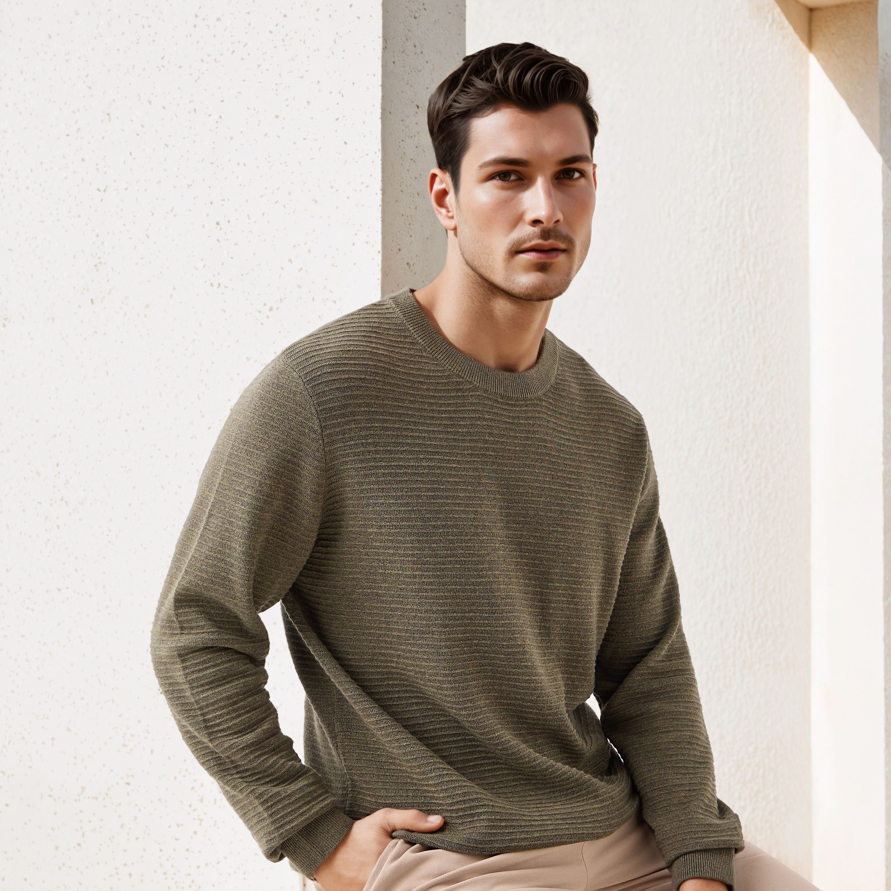 Textured Ottoman Sweater with Crew Neck-men-clothing-sweatersandpullovers-image-1