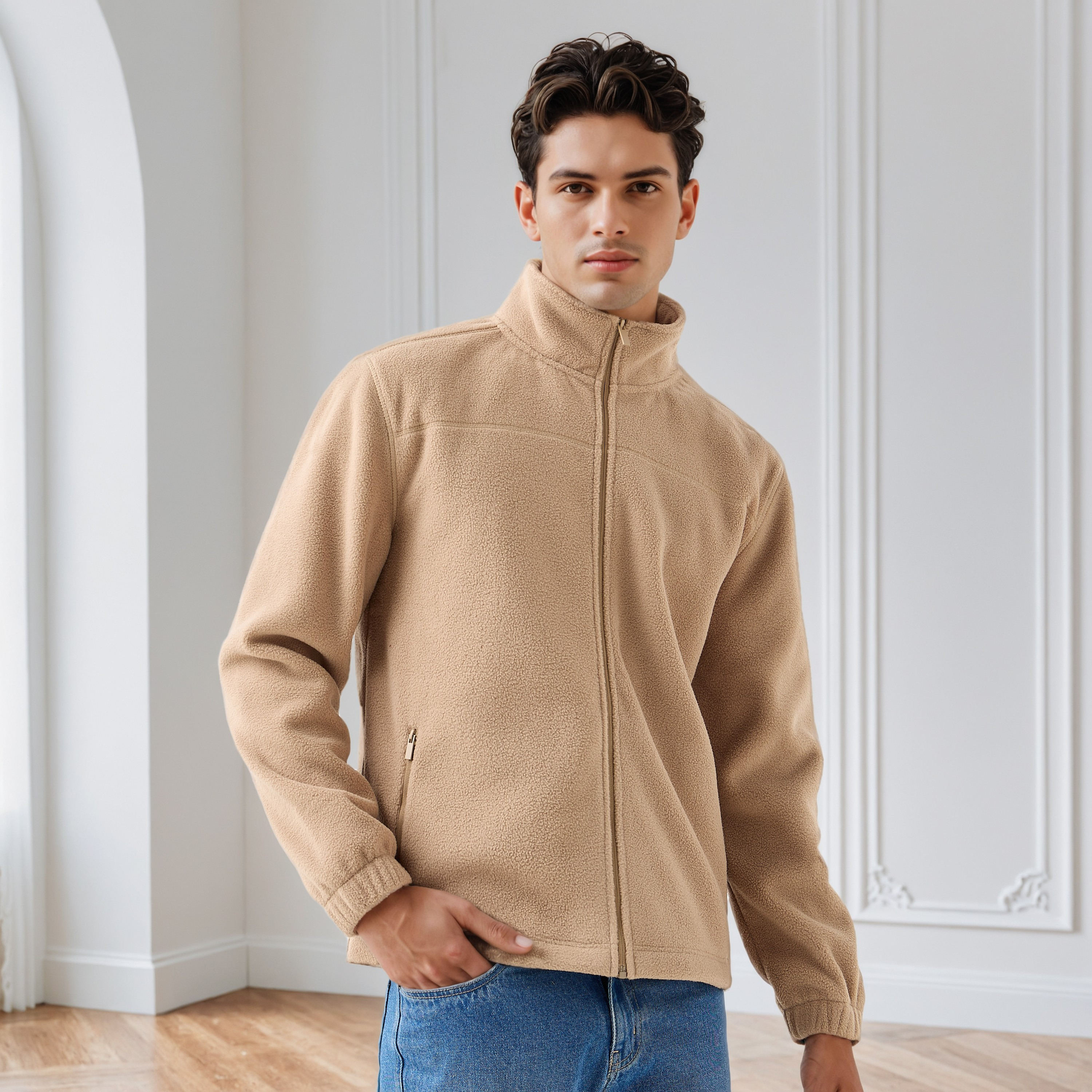 Men Regular Fit High Neck Fleece Jacket-men-clothing-jacketsandblazers-jackets-image-1