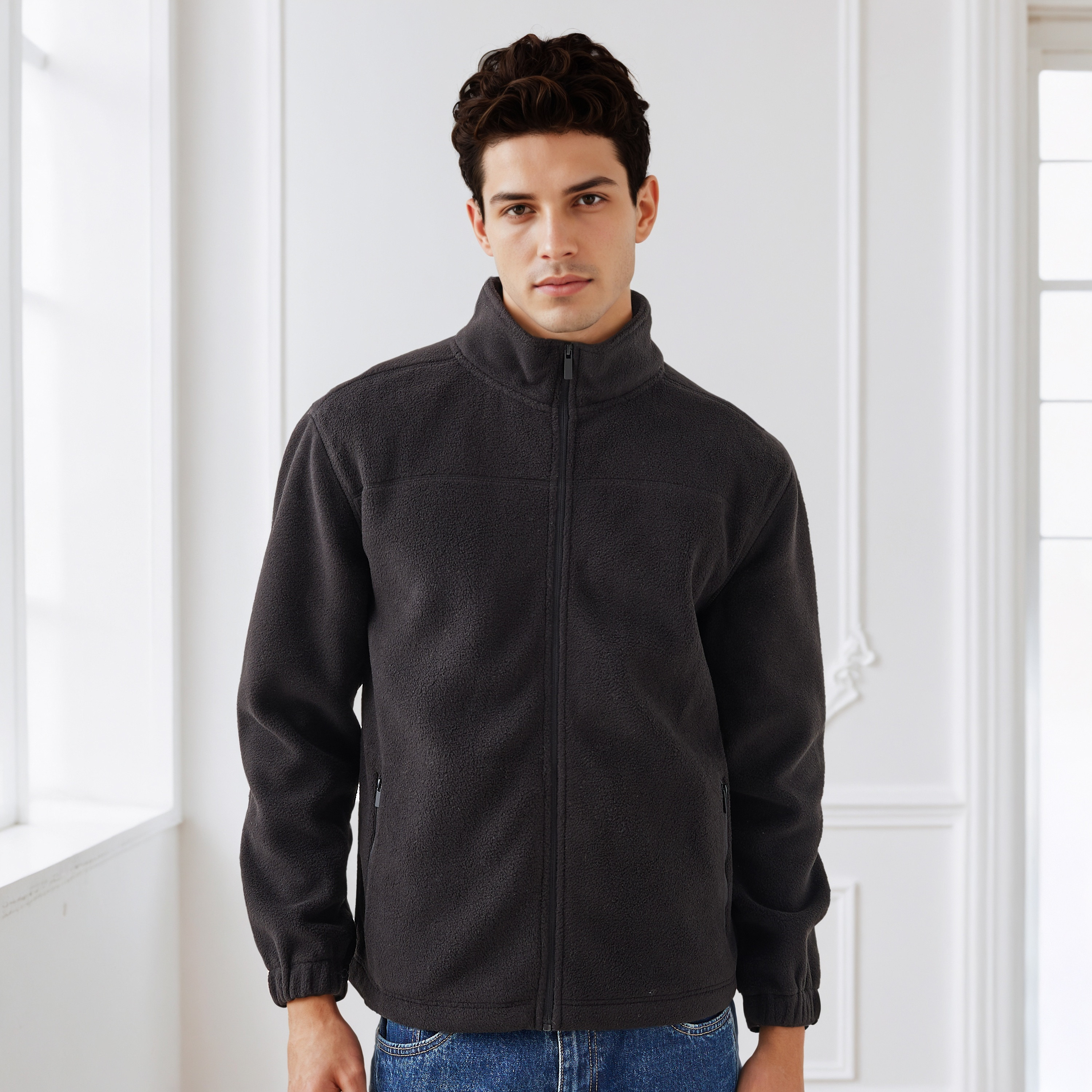 جاكيت صوف بقصّة عادية وياقة عالية للرجال-men-clothing-jacketsandblazers-jackets-image-1