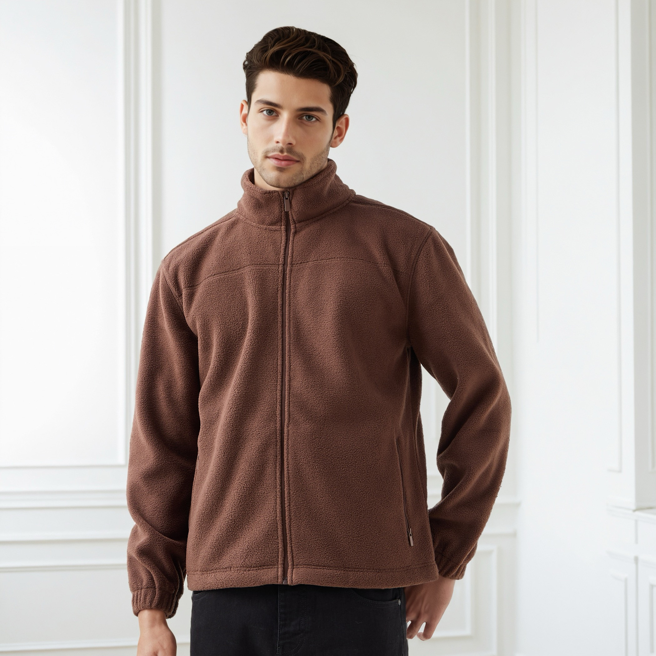 Men Regular Fit High Neck Fleece Jacket-men-clothing-jacketsandblazers-jackets-image-1