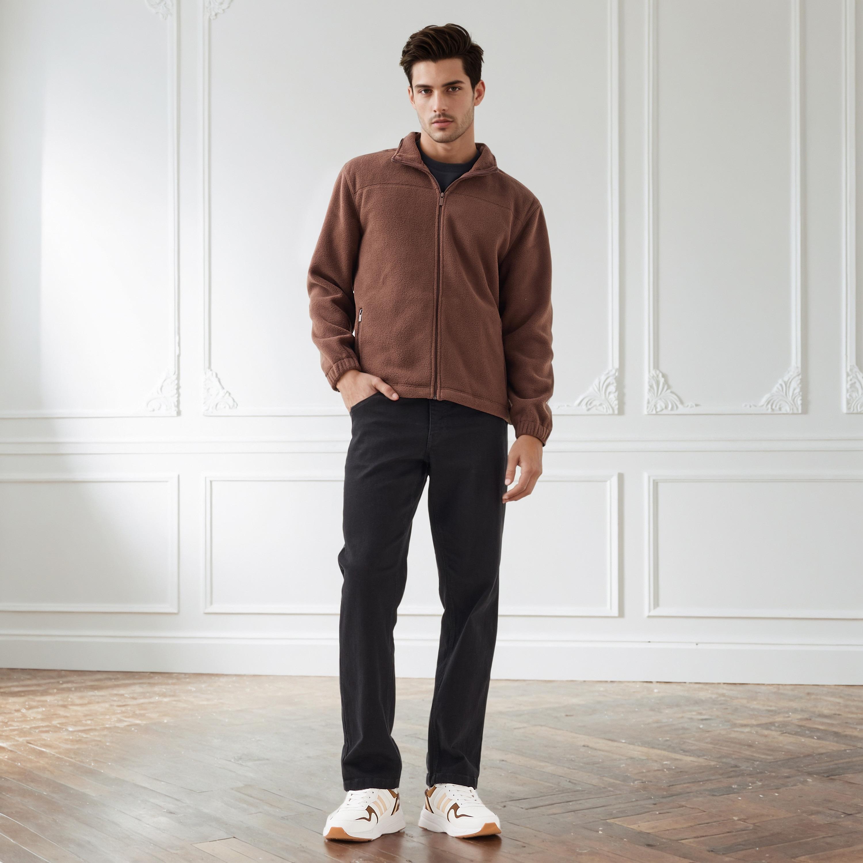 Men Regular Fit High Neck Fleece Jacket-men-clothing-jacketsandblazers-jackets-image-2