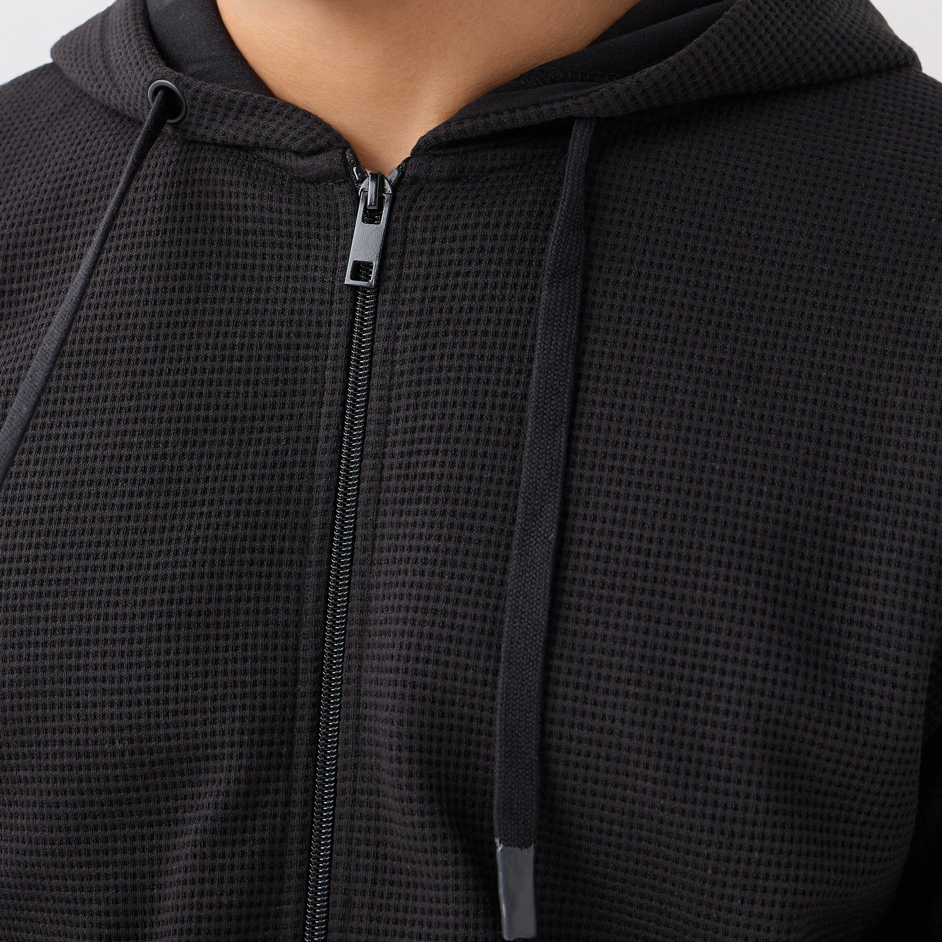 Men Regular Fit Waffle Textured Cotton Blend Hoodie-men-winterwear-hoodiesandsweatshirts-image-5