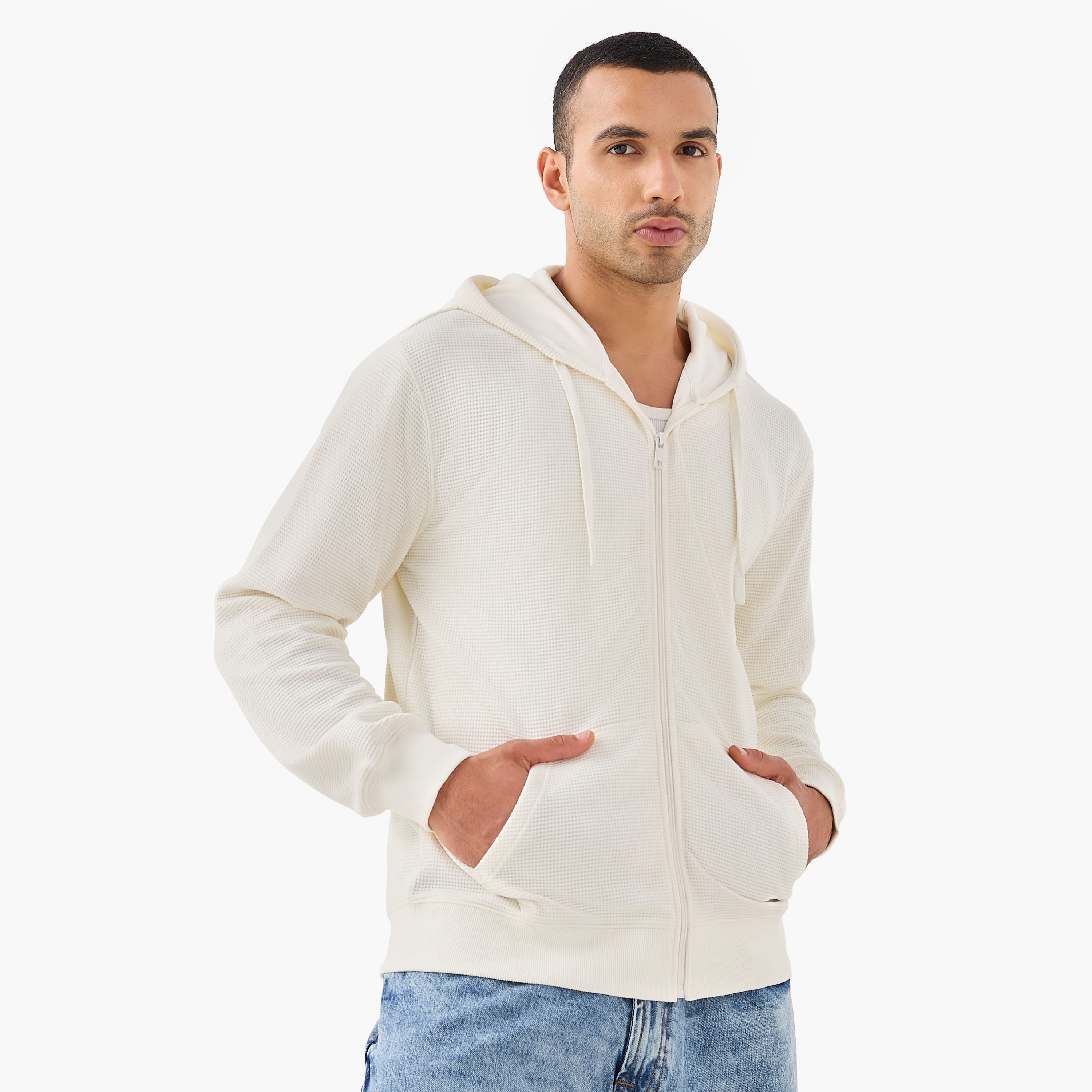 هودي مزيج قطني بقصة عادية بارز الملمس على شكل وافل للرجال-men-winterwear-hoodiesandsweatshirts-image-1