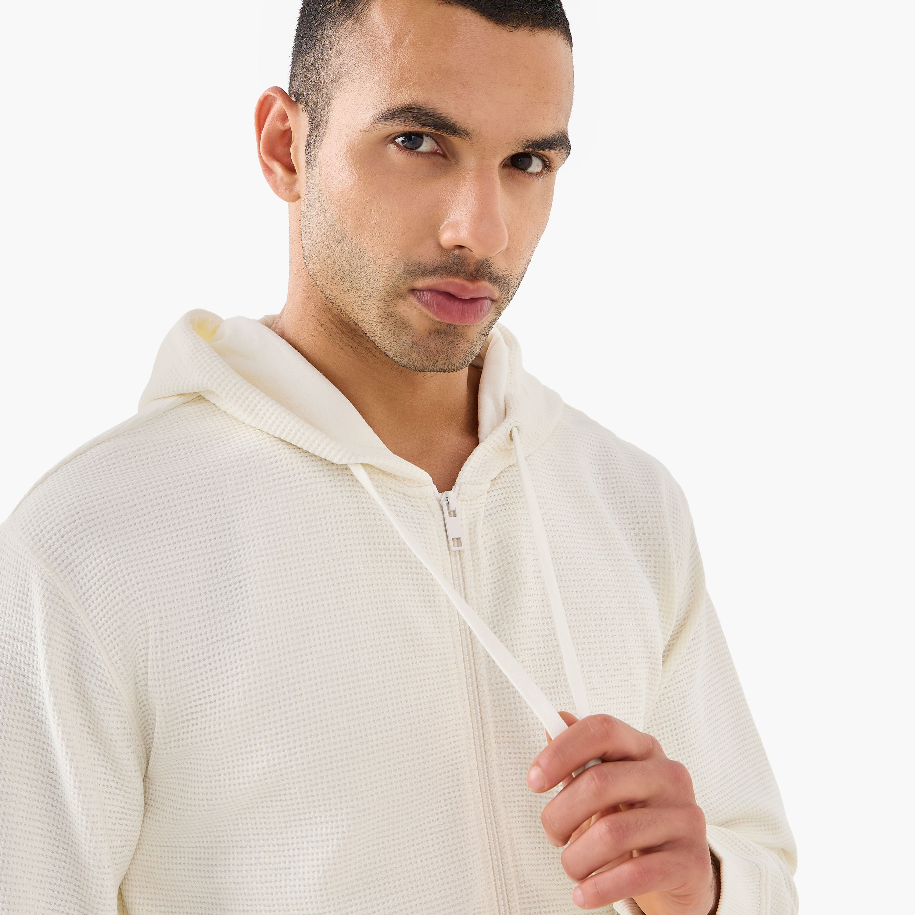 هودي مزيج قطني بقصة عادية بارز الملمس على شكل وافل للرجال-men-winterwear-hoodiesandsweatshirts-image-4
