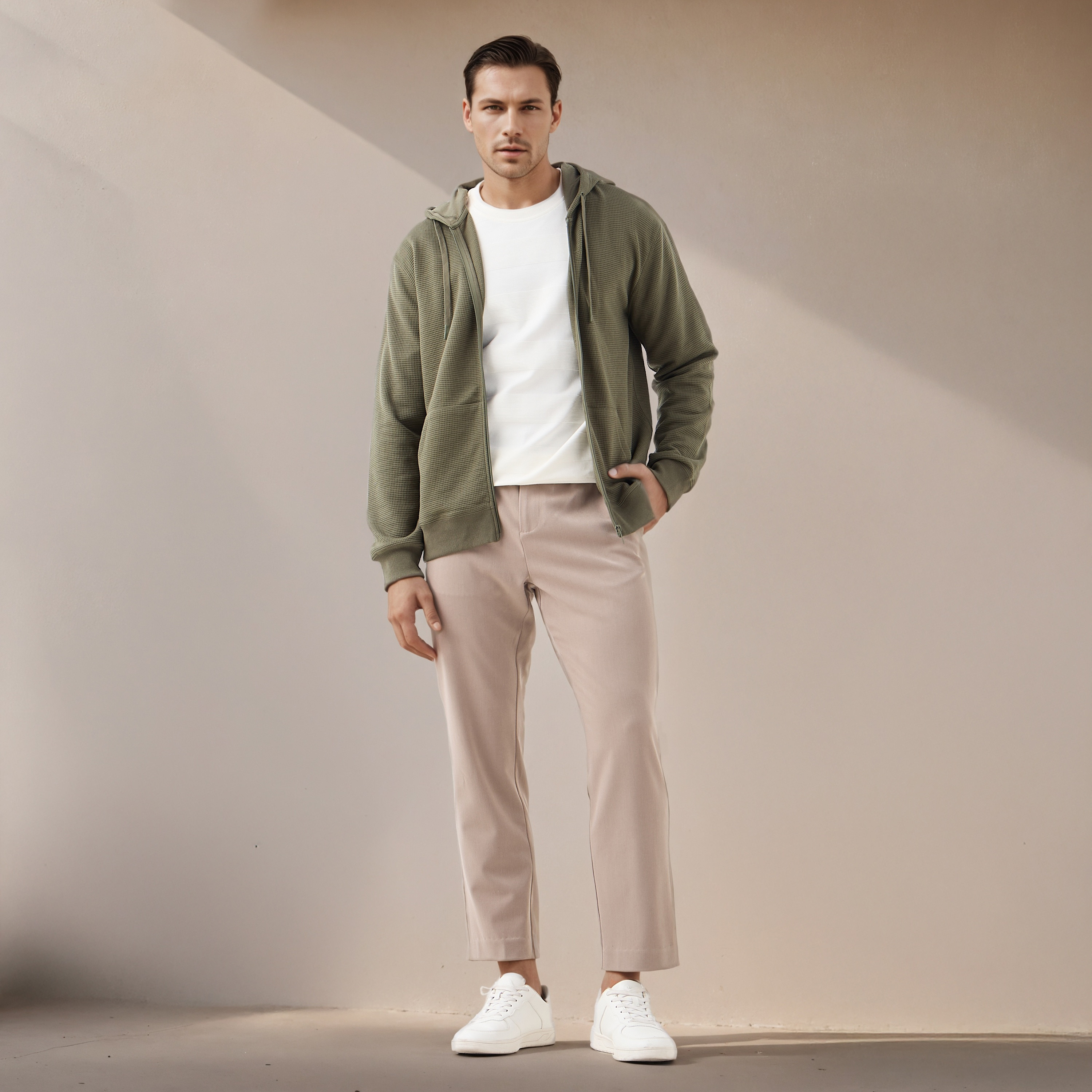 هودي مزيج قطني بقصة عادية بارز الملمس على شكل وافل للرجال-men-winterwear-hoodiesandsweatshirts-image-2
