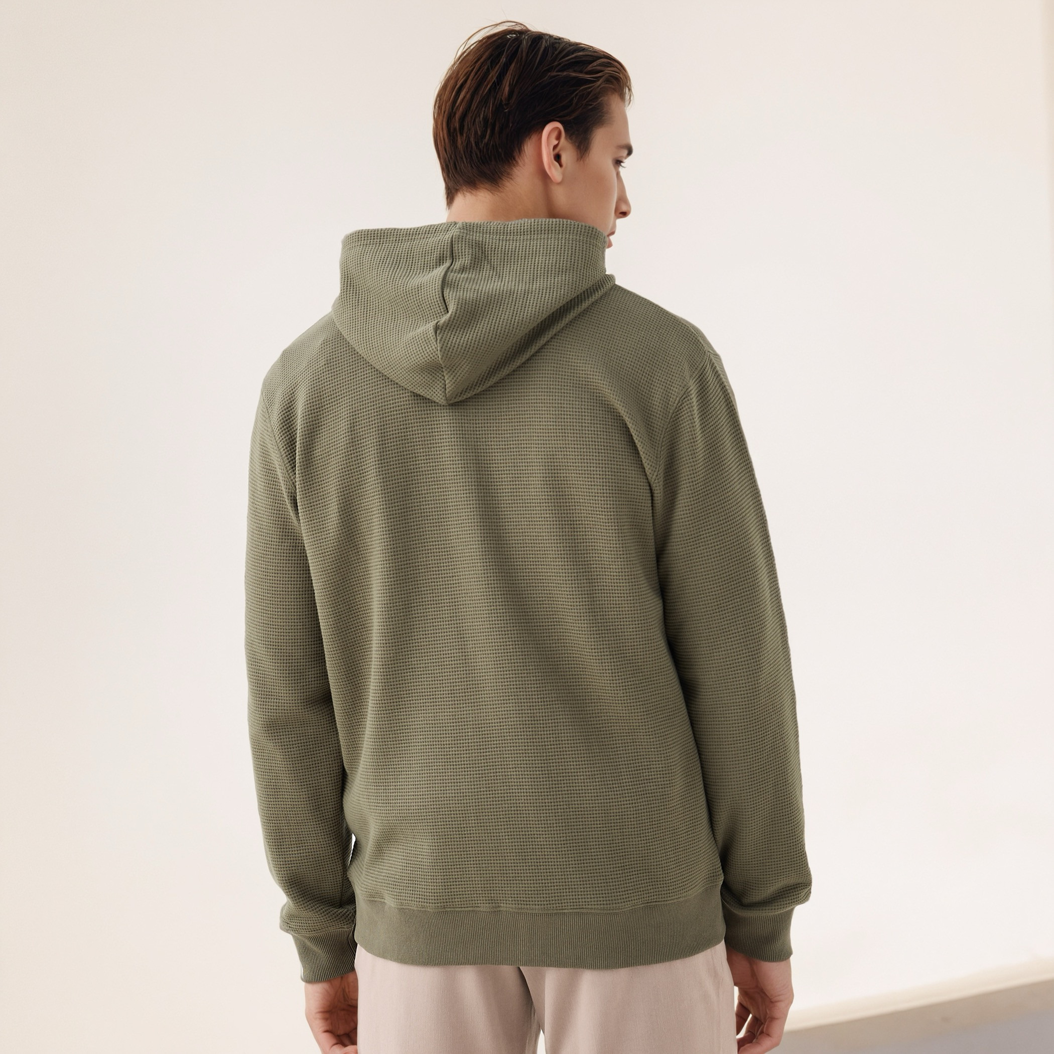 هودي مزيج قطني بقصة عادية بارز الملمس على شكل وافل للرجال-men-winterwear-hoodiesandsweatshirts-image-3