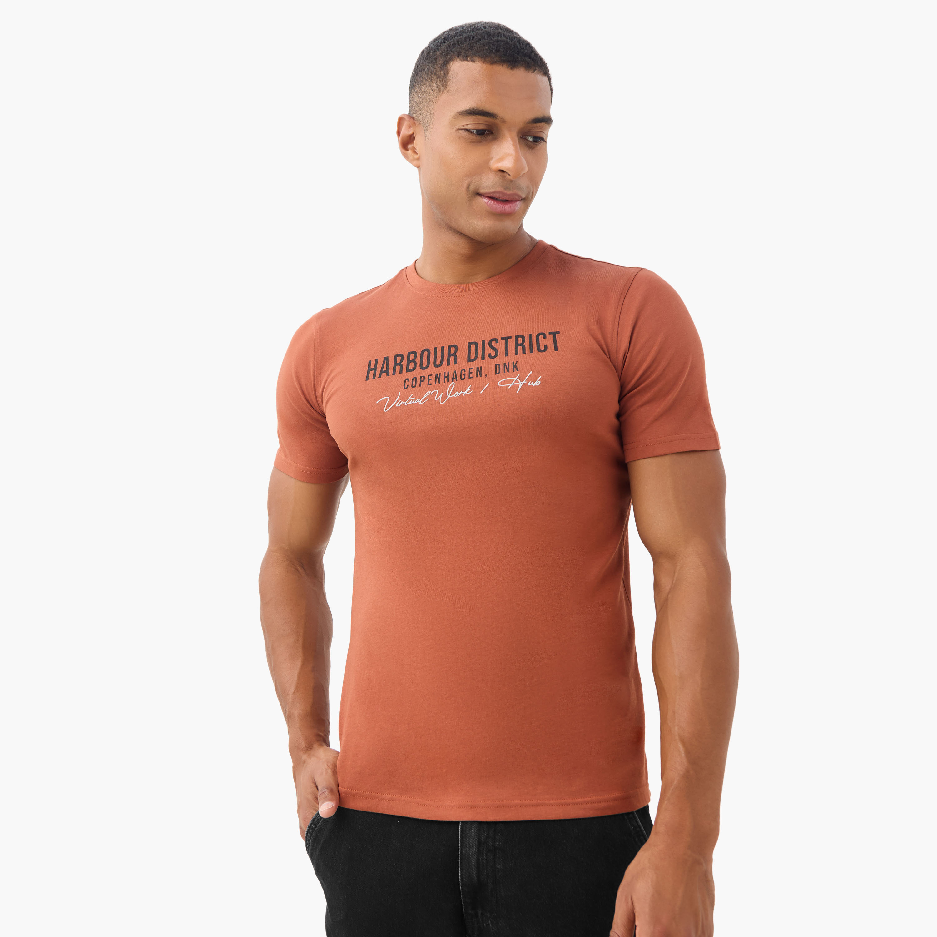 Slogan Print T-shirt with Crew Neck-men-clothing-tshirtsandpolos-tshirts-image-1