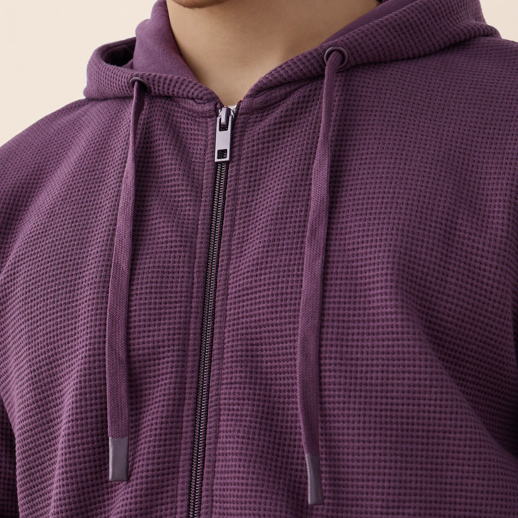 هودي مزيج قطني بقصة عادية بارز الملمس على شكل وافل للرجال-men-winterwear-hoodiesandsweatshirts-image-5