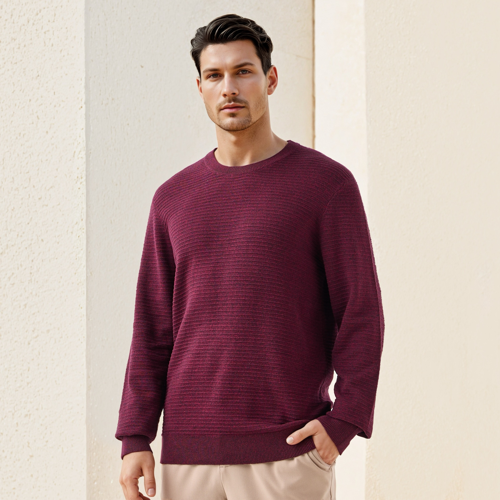 Textured Ottoman Sweater with Crew Neck-men-clothing-sweatersandpullovers-image-1