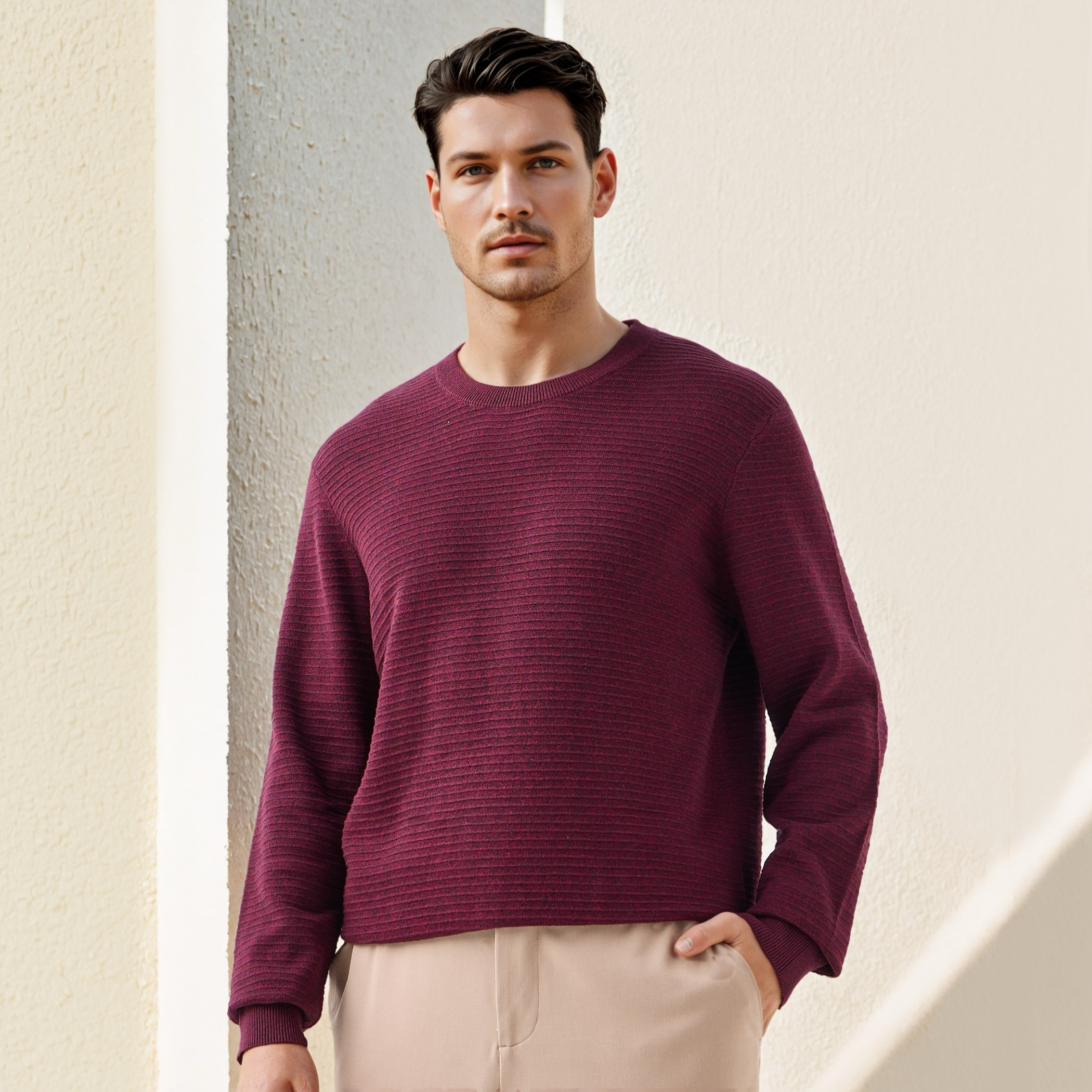 Textured Ottoman Sweater with Crew Neck-men-clothing-sweatersandpullovers-image-17