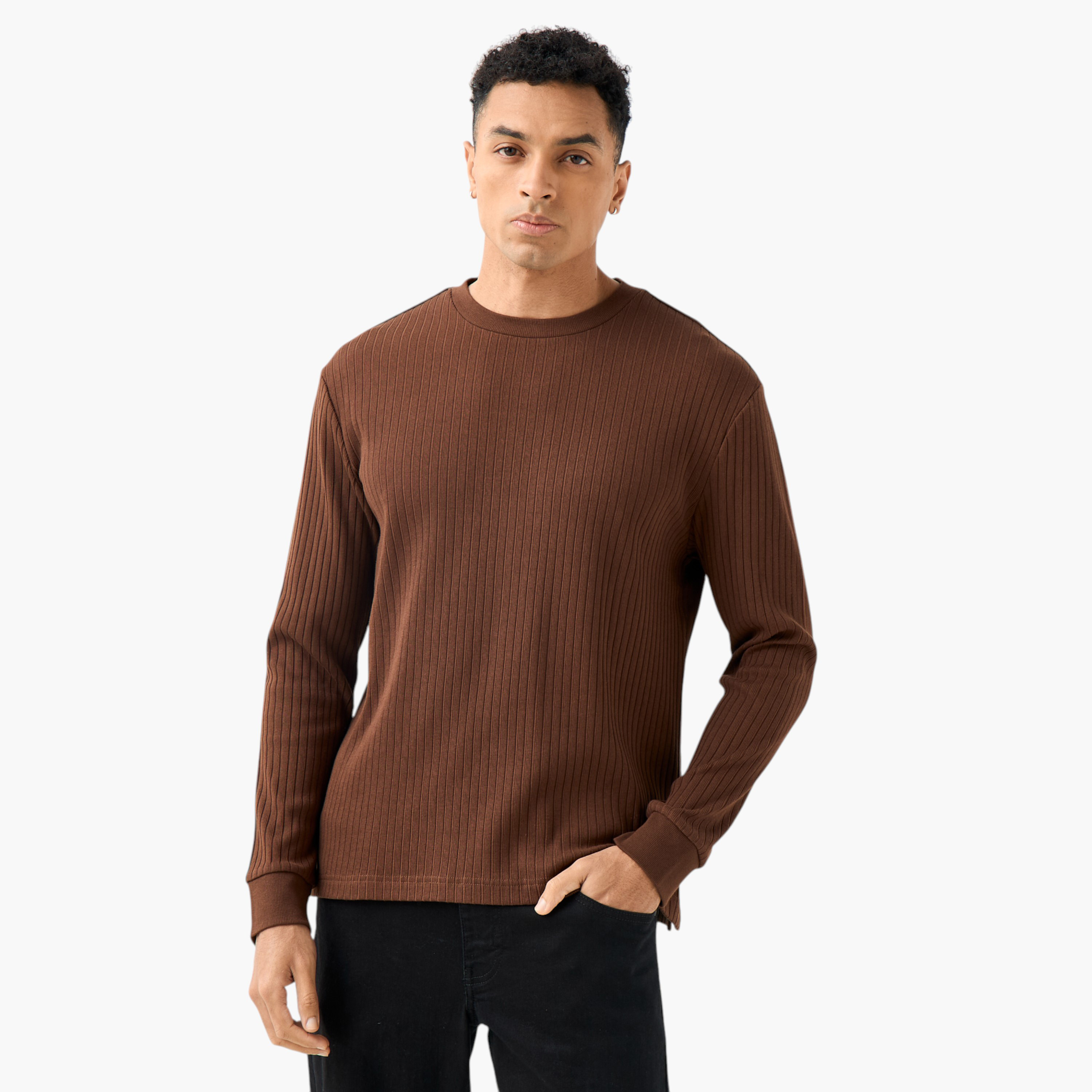 Men Regular Fit Crew Neck Long Sleeves Ribbed T-shirt-men-clothing-tshirtsandpolos-tshirts-image-1