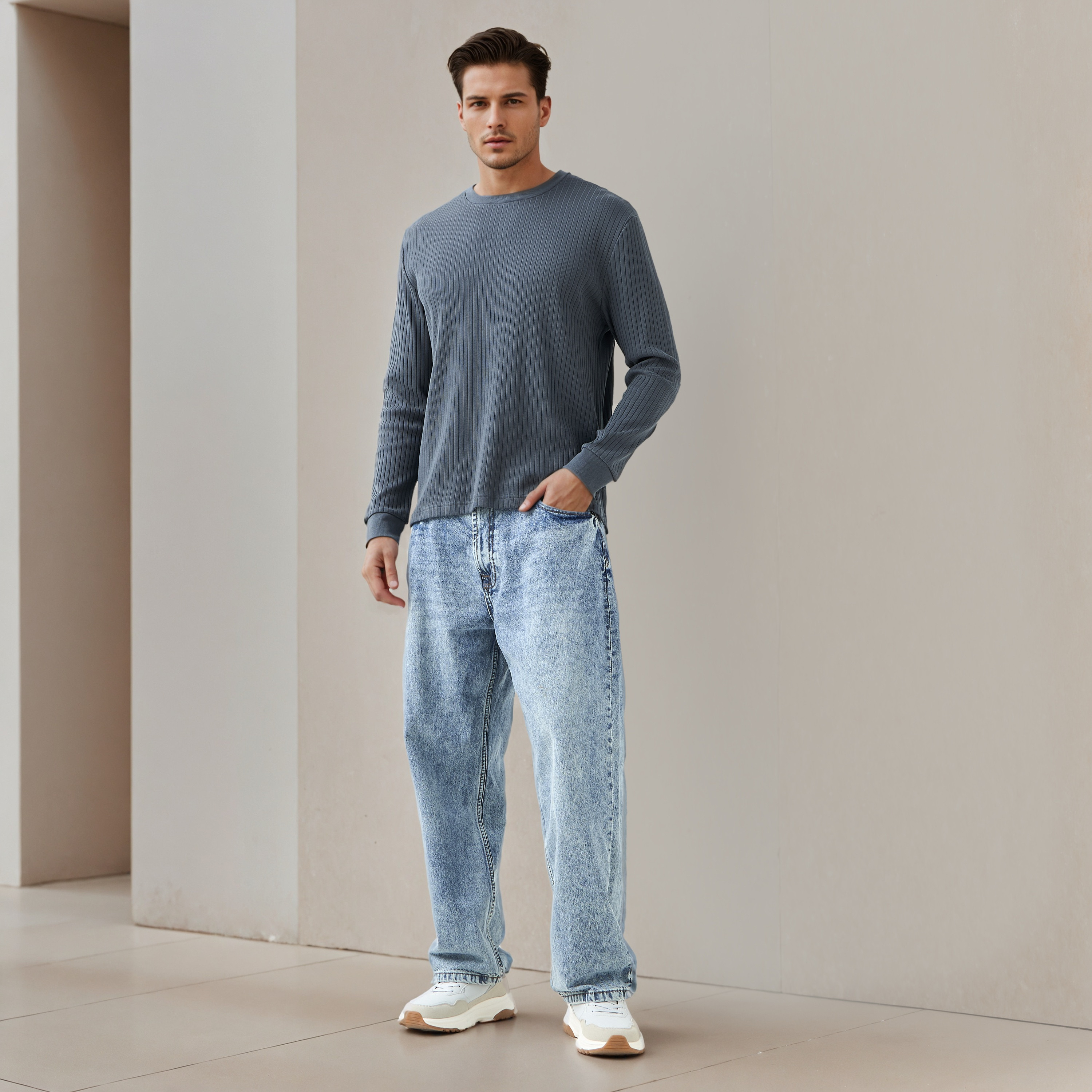 Men Regular Fit Crew Neck Long Sleeves Ribbed T-shirt-men-clothing-tshirtsandpolos-tshirts-image-2