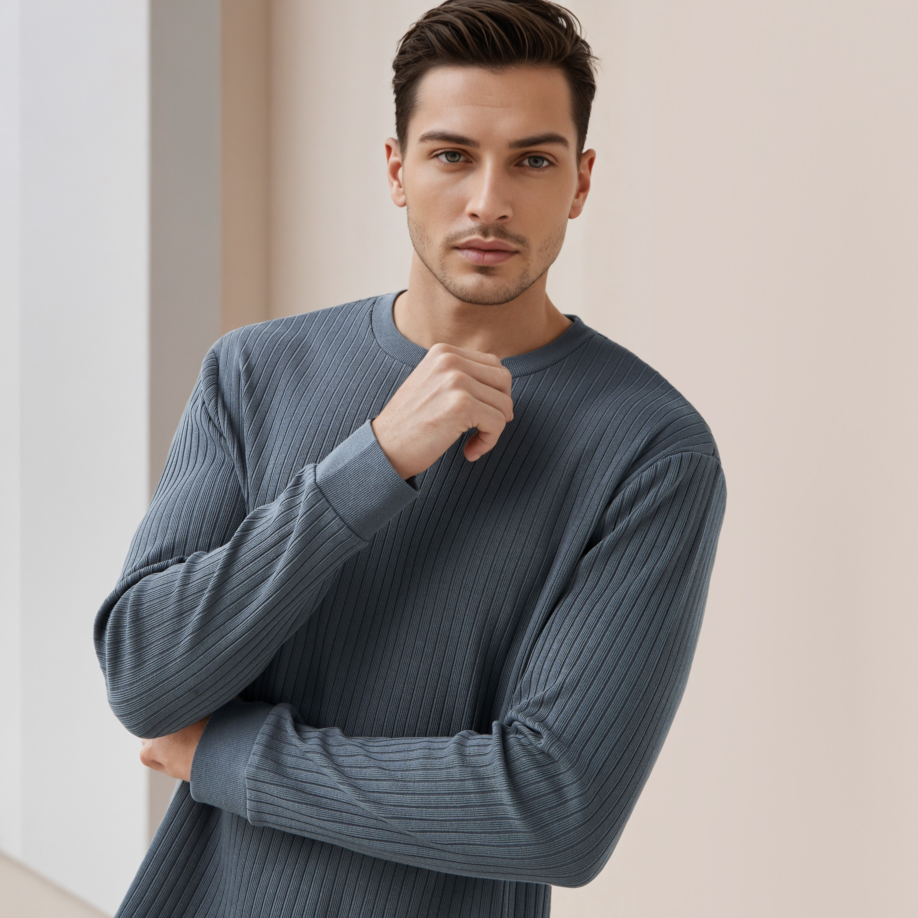 Men Regular Fit Crew Neck Long Sleeves Ribbed T-shirt-men-clothing-tshirtsandpolos-tshirts-image-4