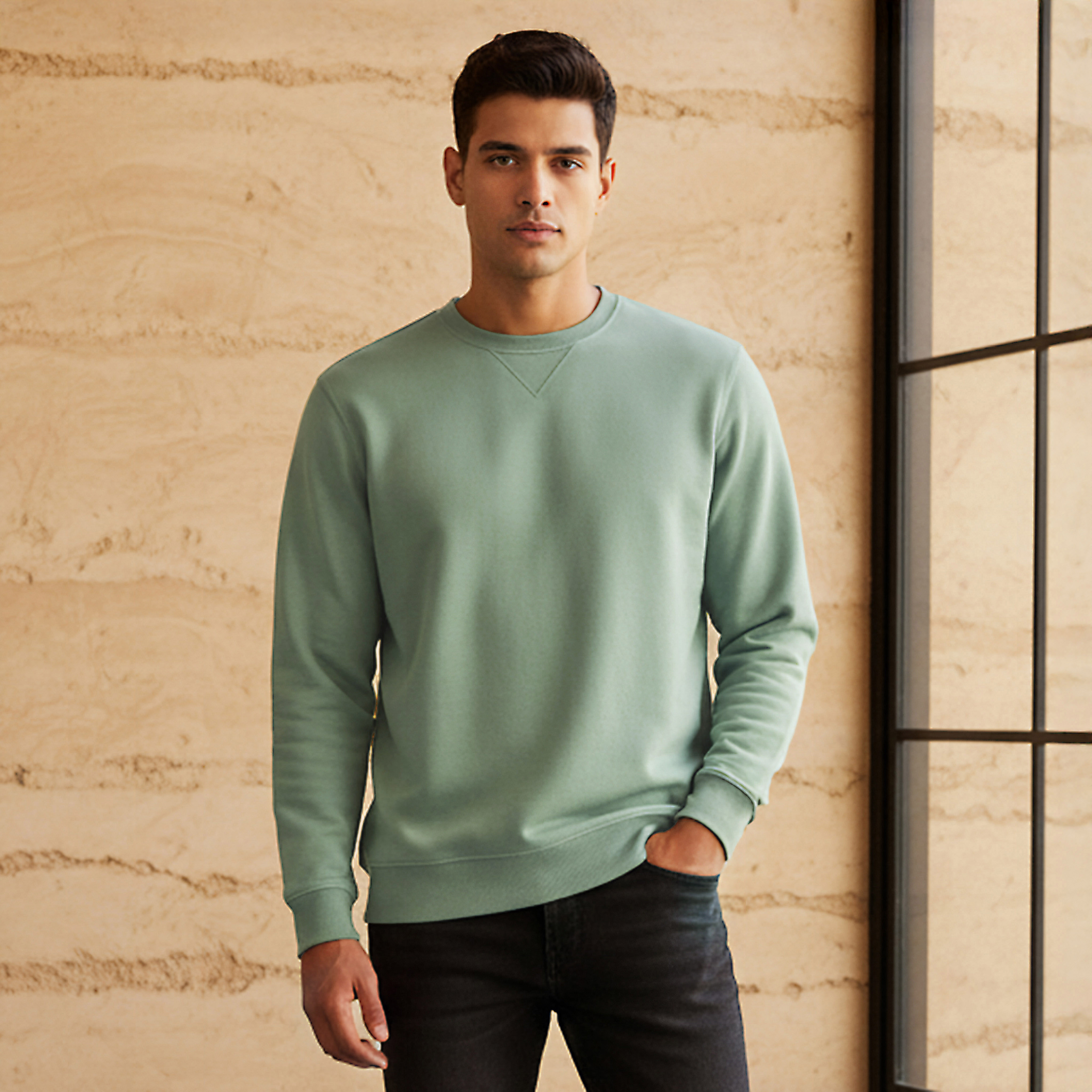 Men Regular Fit Crew Neck Sweatshirt-men-winterwear-hoodiesandsweatshirts-image-1