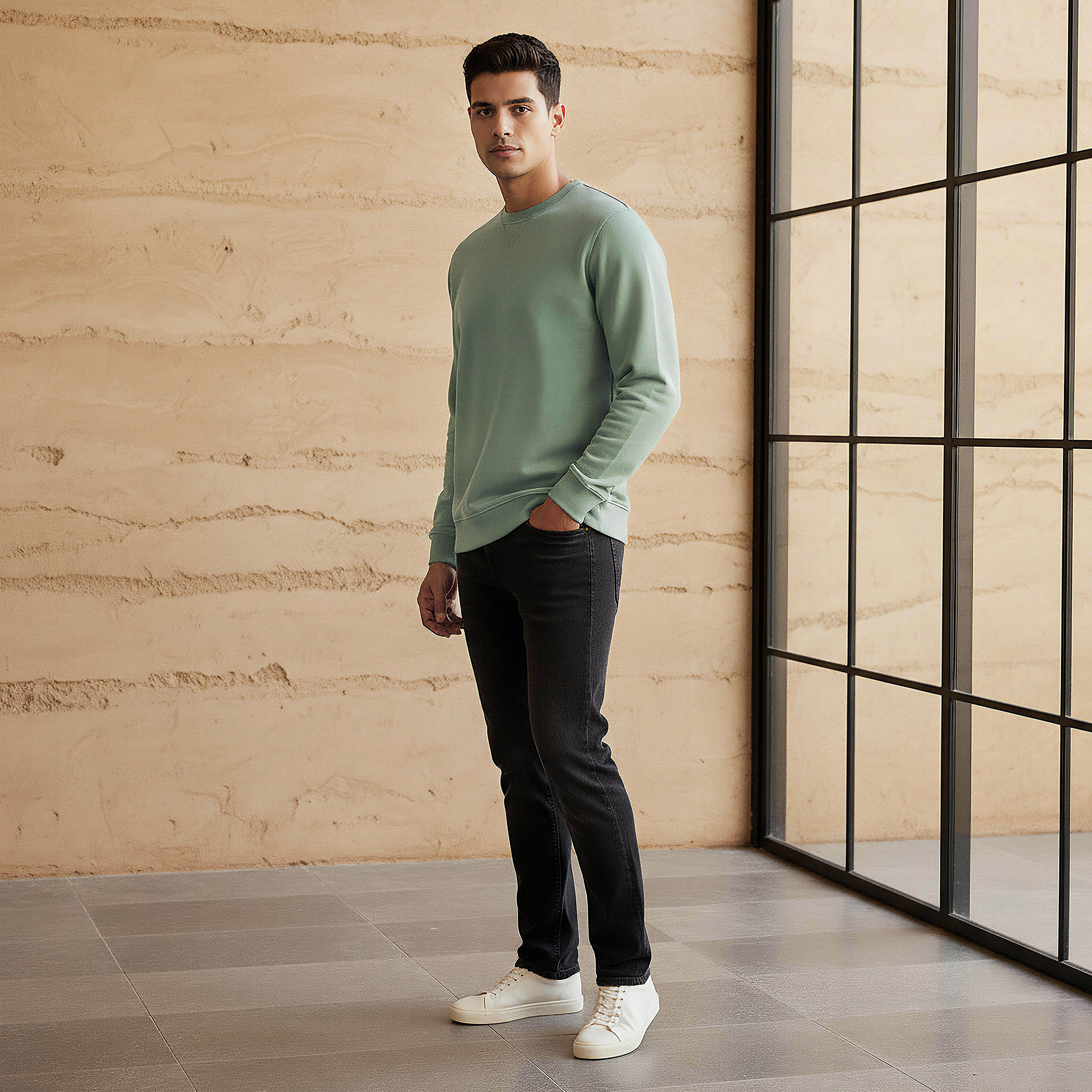 Men Regular Fit Crew Neck Sweatshirt-men-winterwear-hoodiesandsweatshirts-image-2