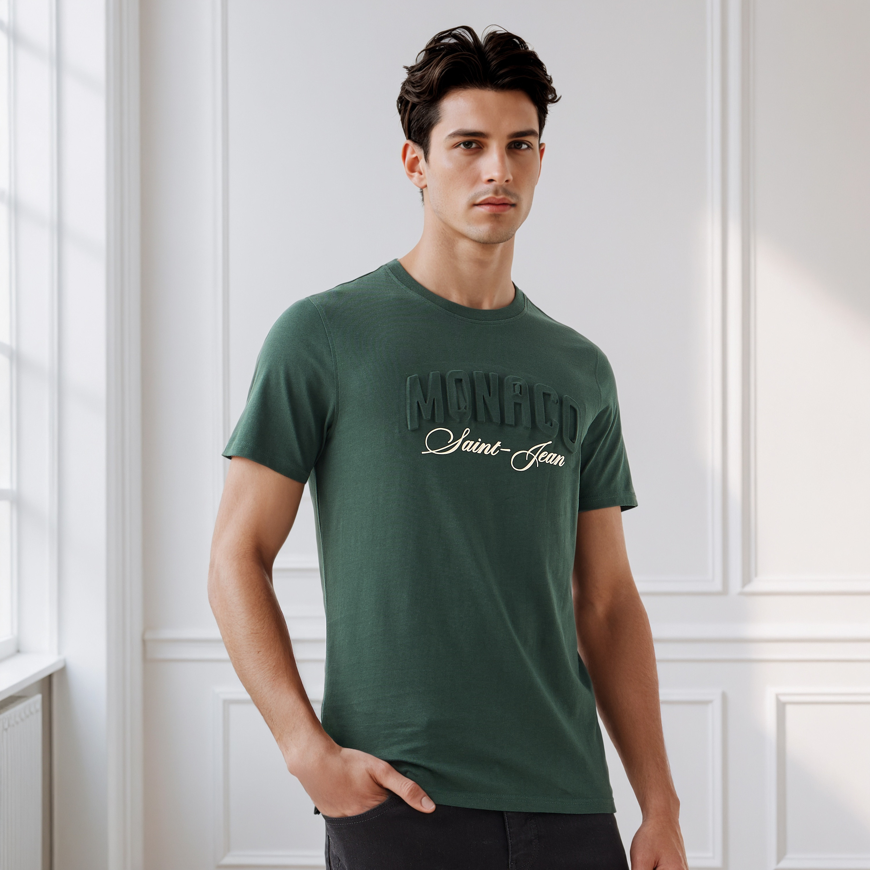Men Slim Fit Crew Neck Short Sleeves Typographic Print T-shirt-men-clothing-tshirtsandpolos-tshirts-image-1