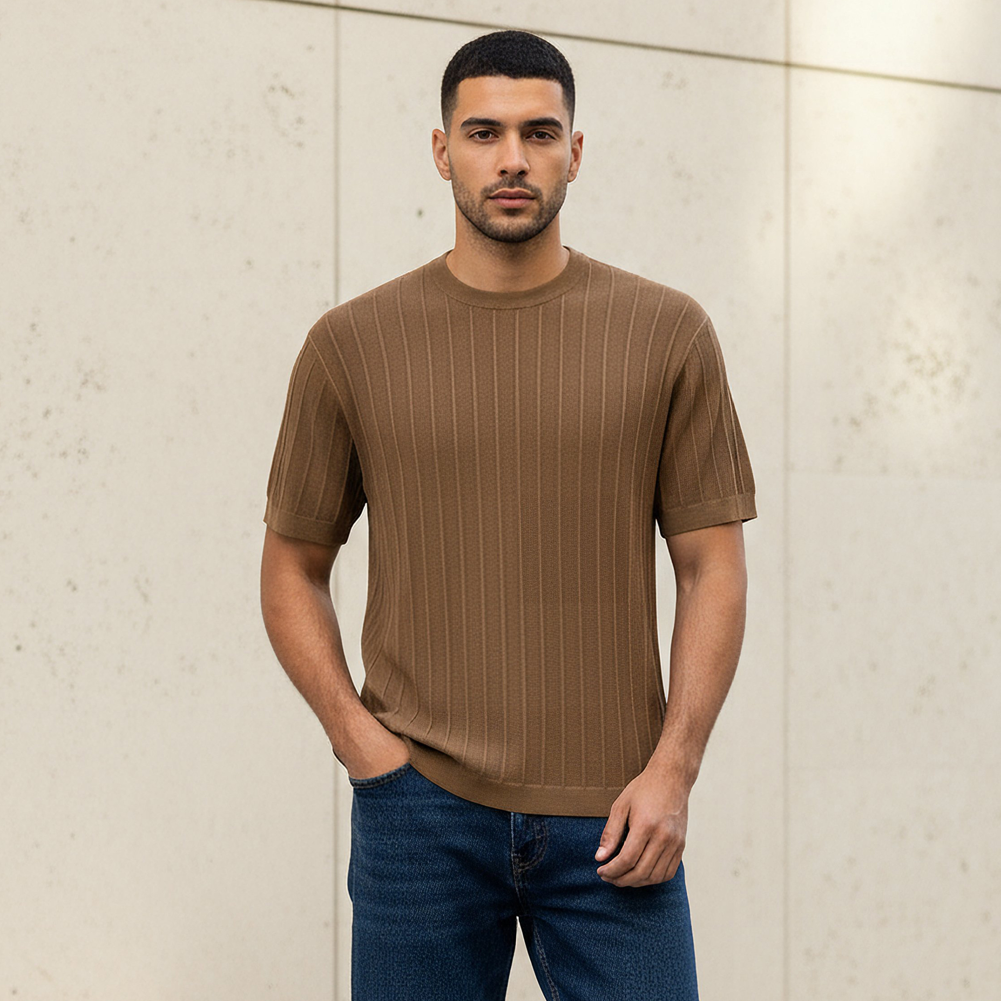 Men Regular Fit Crew Neck Short Sleeve Knit Textured T-shirt-men-clothing-tshirtsandpolos-tshirts-image-1