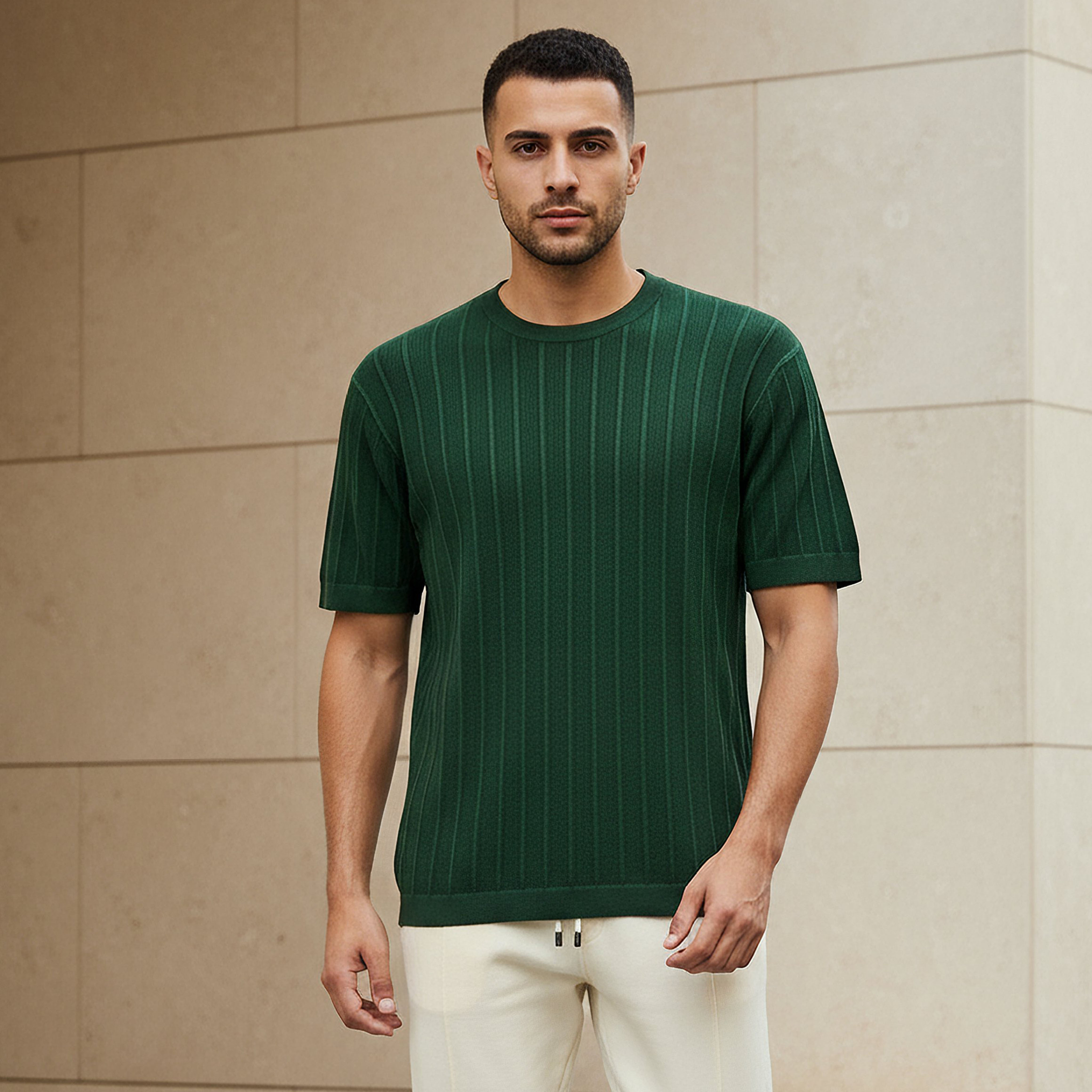 Men Regular Fit Crew Neck Short Sleeve Knit Textured T-shirt-men-clothing-tshirtsandpolos-tshirts-image-1