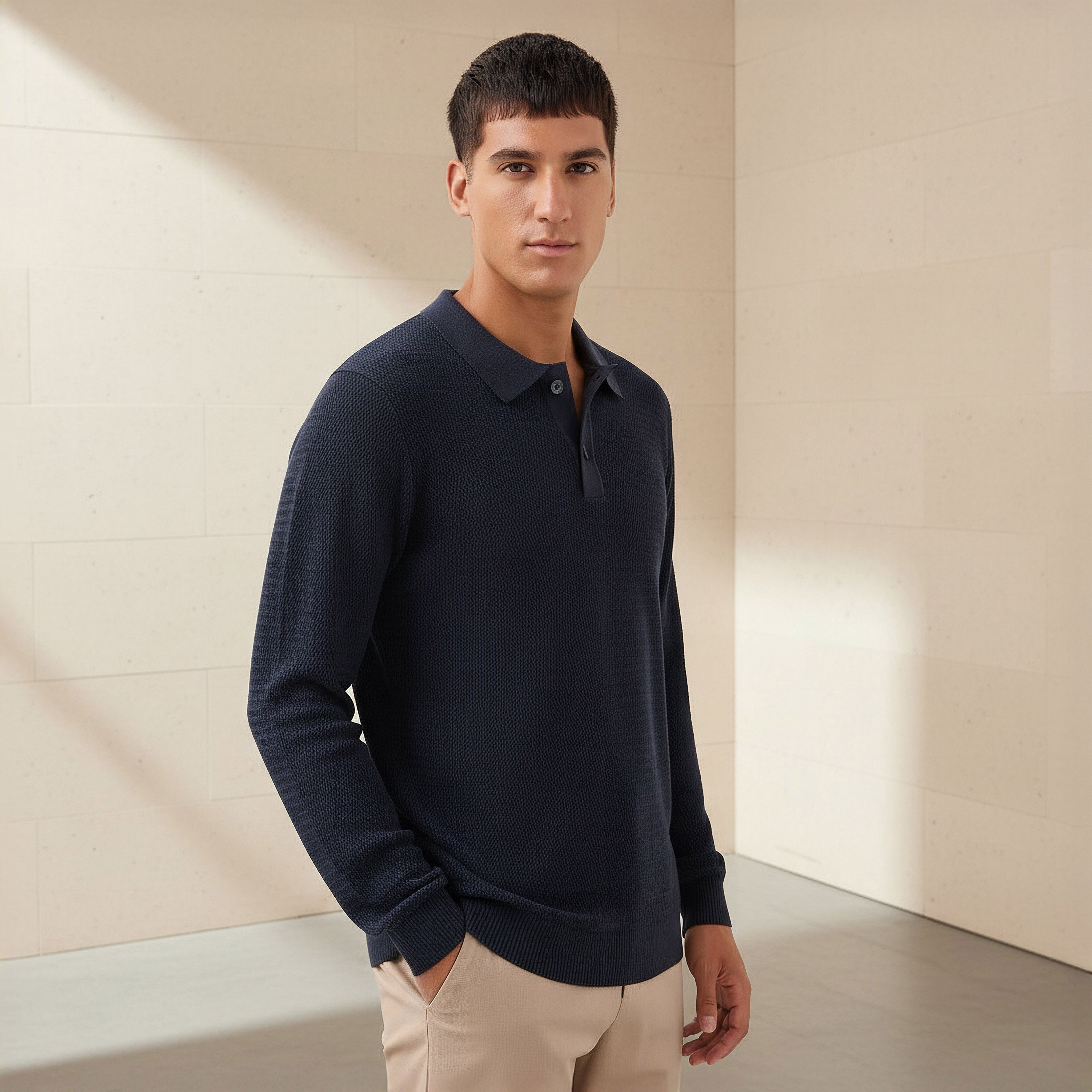 Men Long Sleeves Knit Textured Polo T-shirt-men-clothing-tshirtsandpolos-polos-image-1