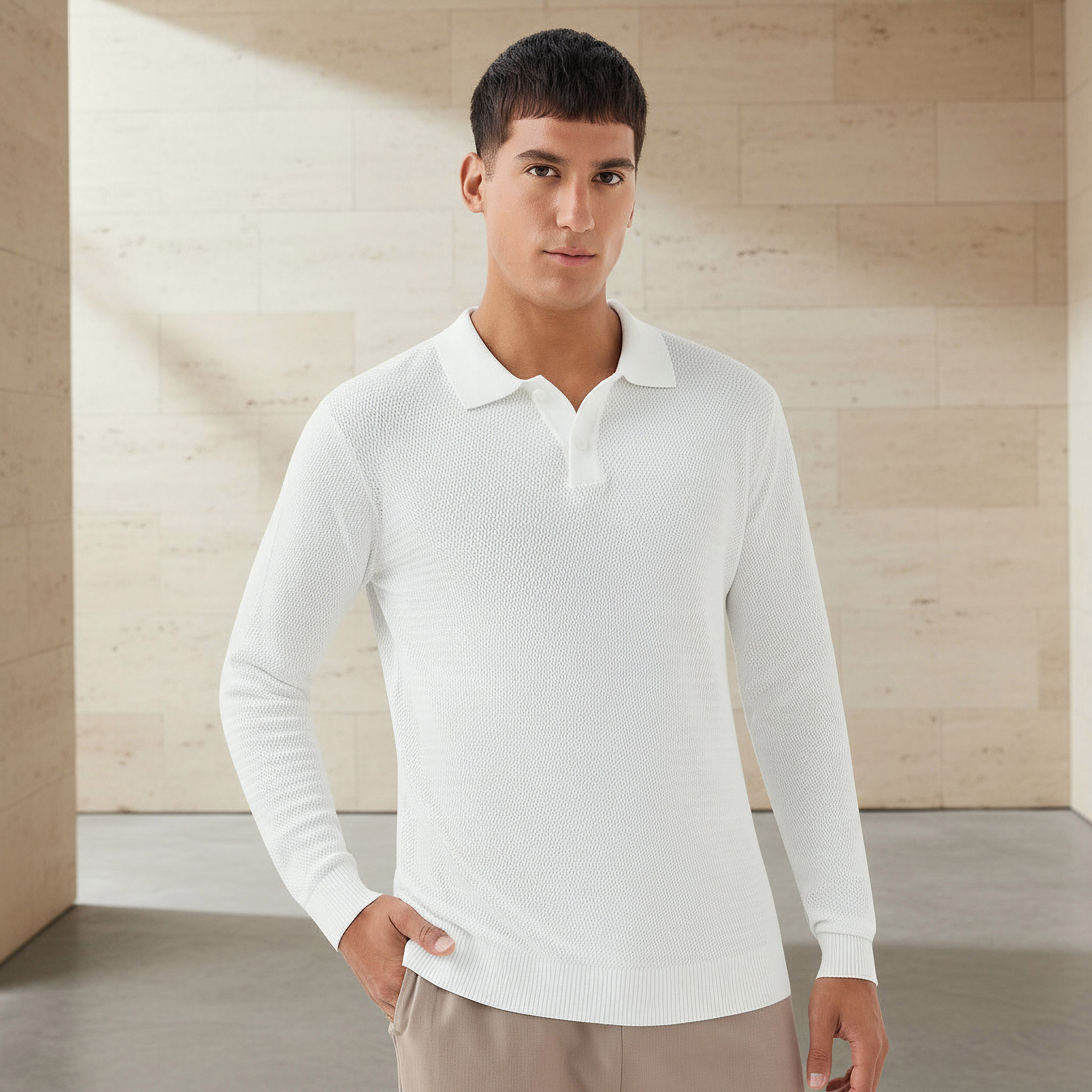 Men Long Sleeves Knit Textured Polo T-shirt-men-clothing-tshirtsandpolos-polos-image-1