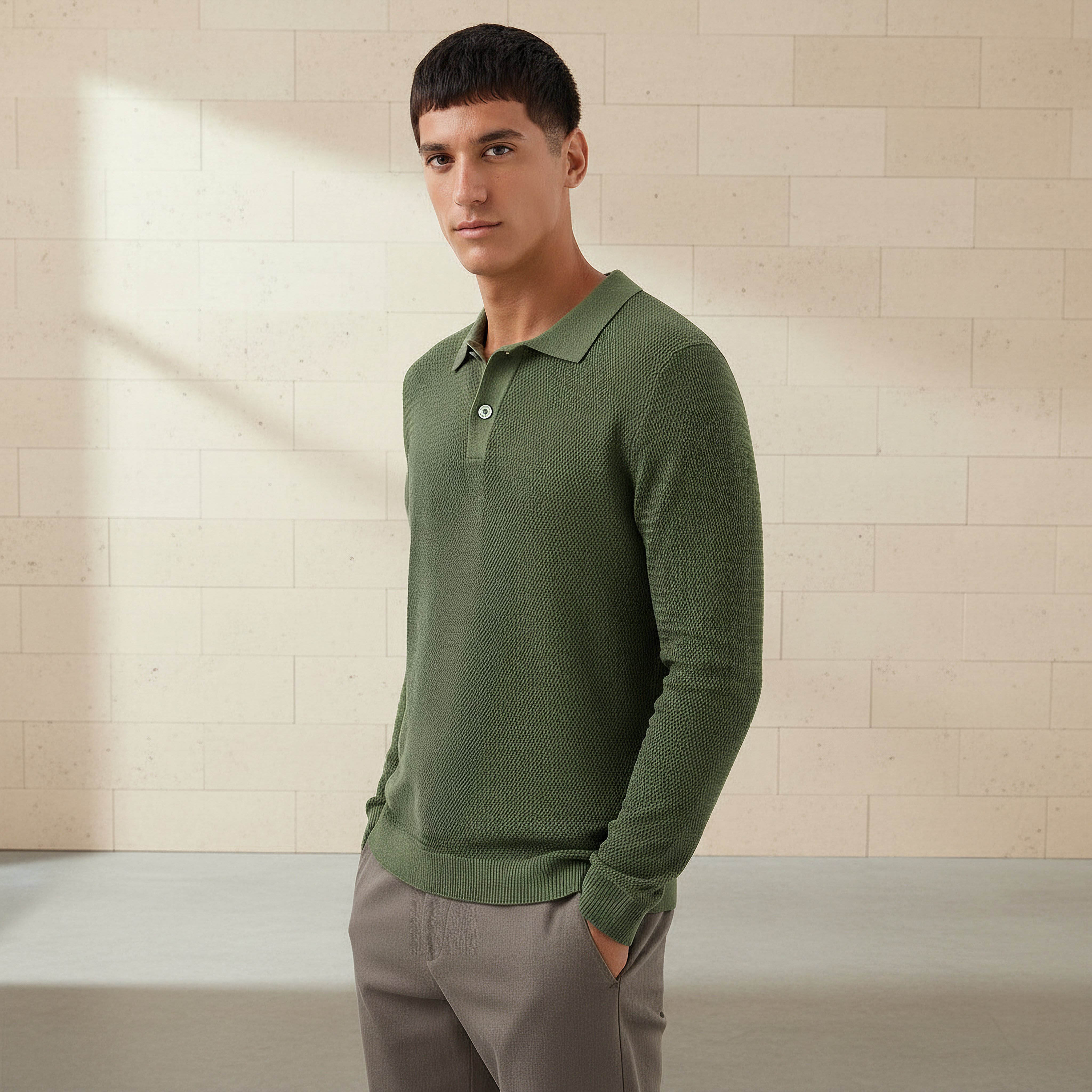 Men Long Sleeves Knit Textured Polo T-shirt-men-clothing-tshirtsandpolos-polos-image-1