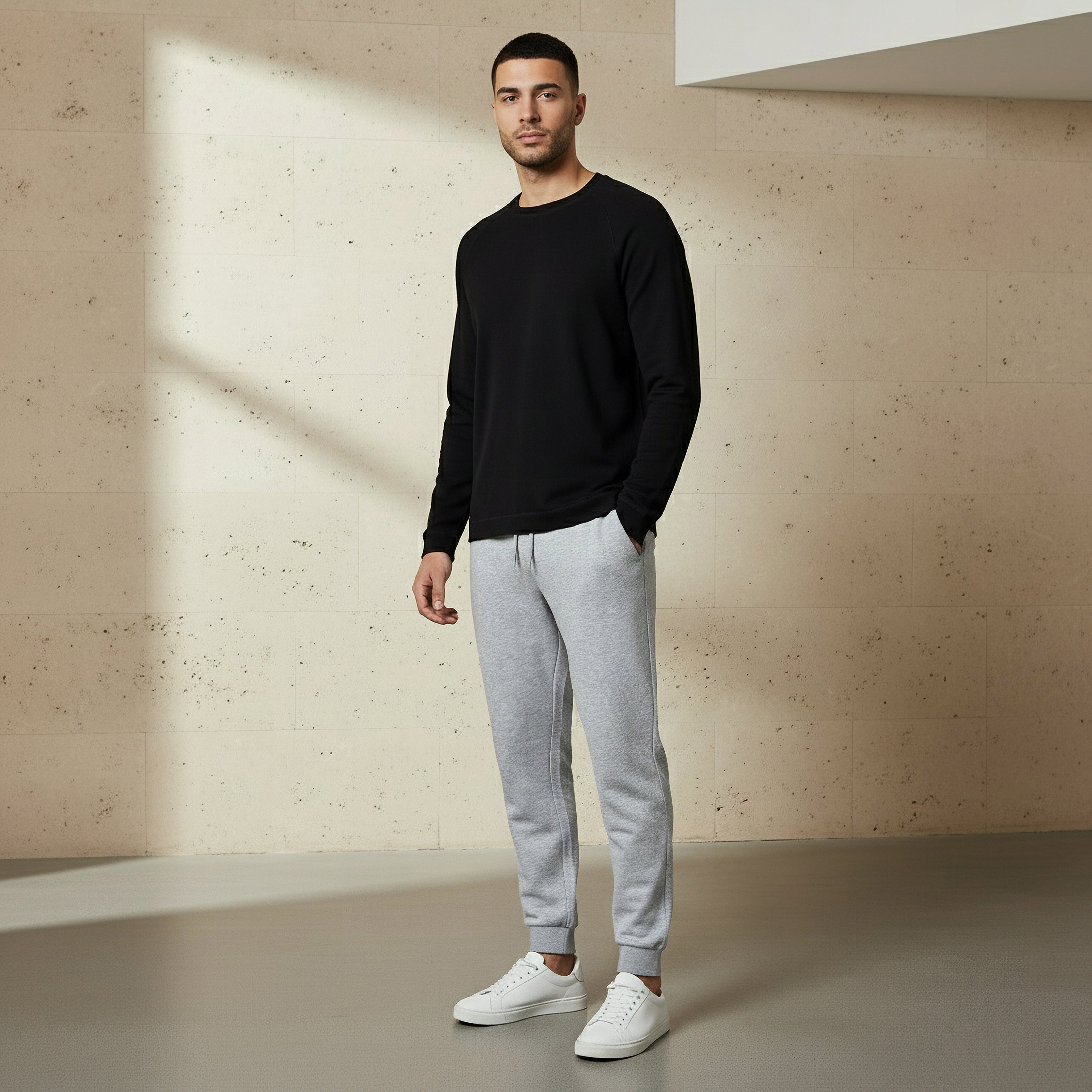 تيشيرت بقصة عادية وياقة ضيقة وأكمام طويلة وملمس بارز للرجال-men-clothing-tshirtsandpolos-tshirts-image-2
