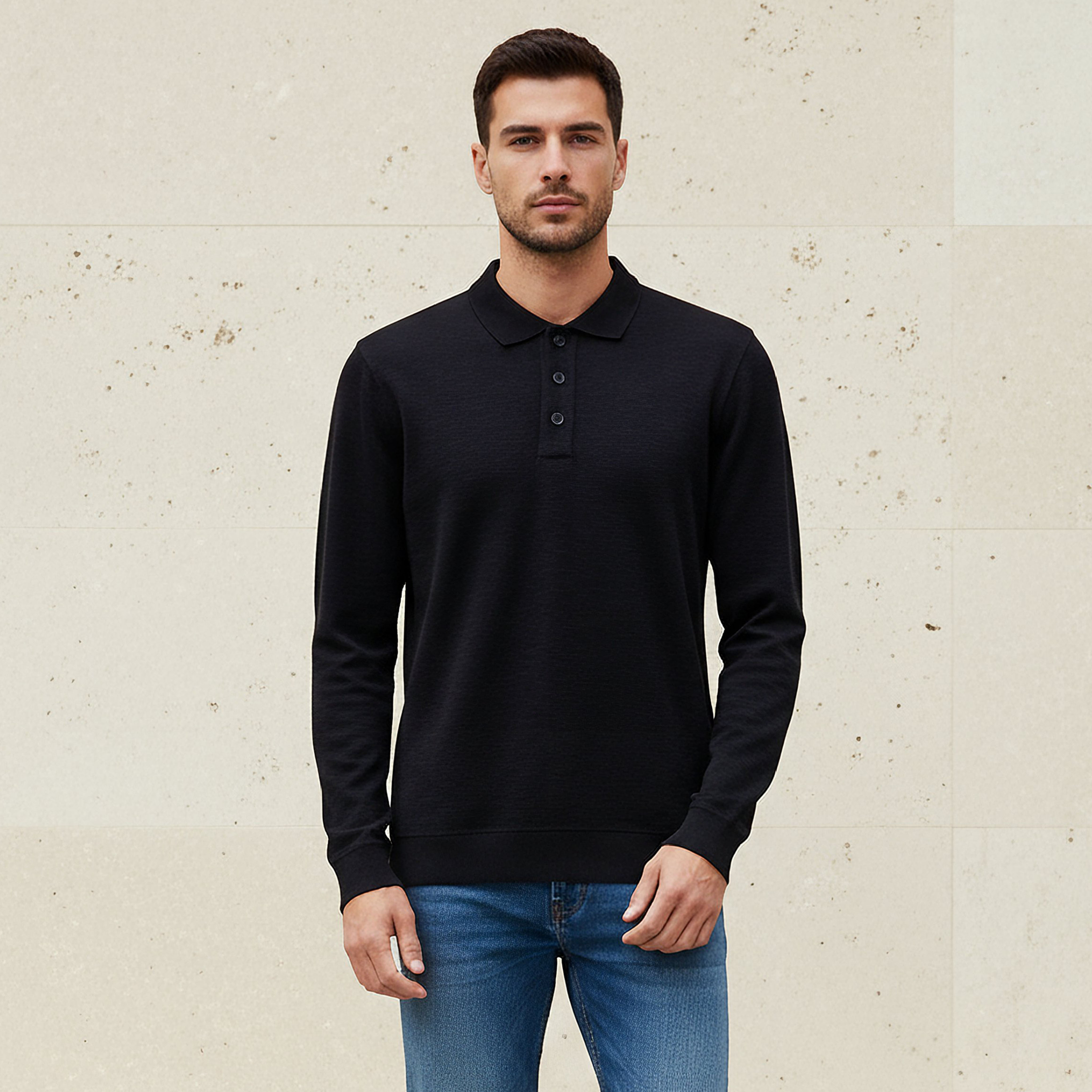 Men Long Sleeves Textured Polo T-shirt-men-clothing-tshirtsandpolos-polos-image-1