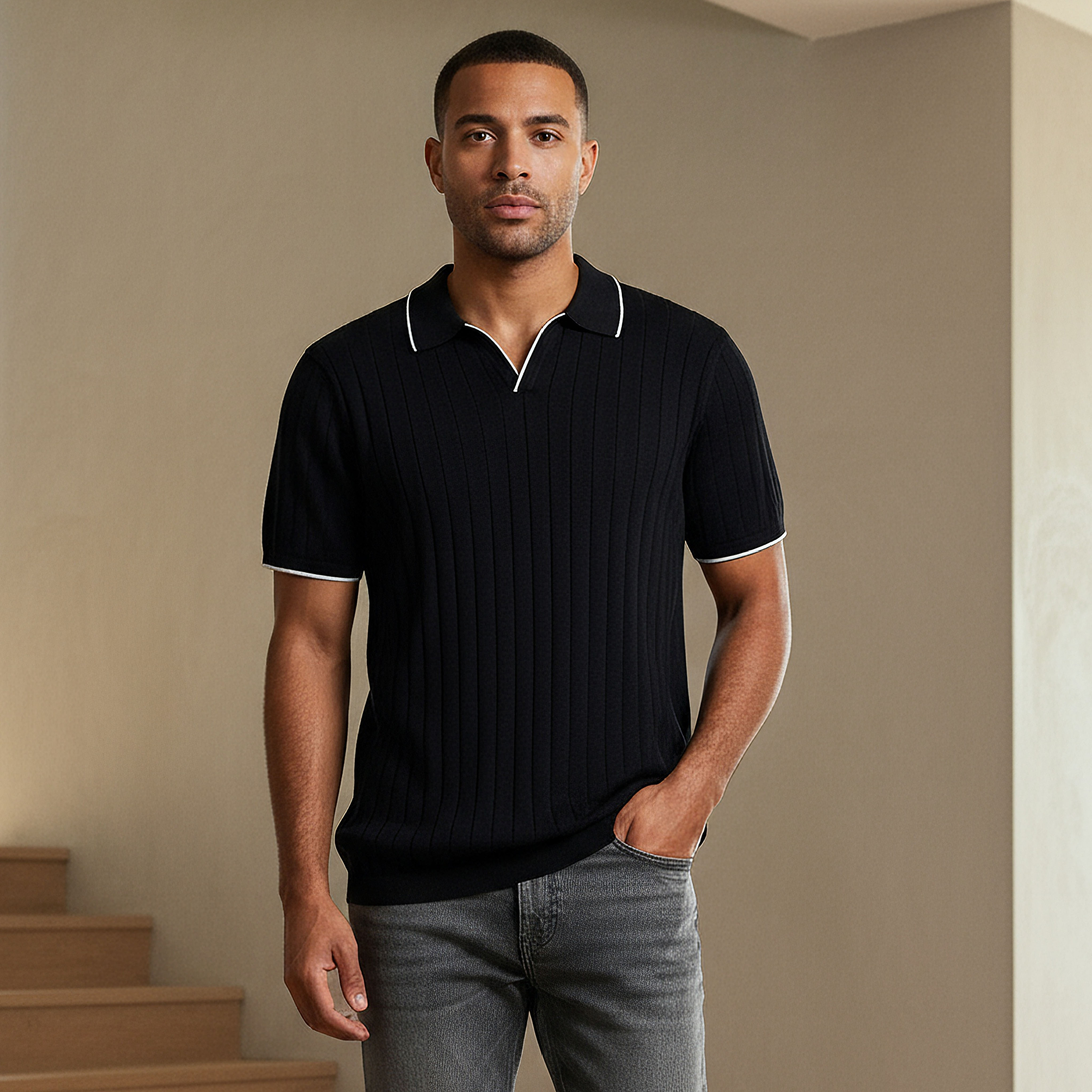 Men Short Sleeves Ribbed Polo T-shirt-men-clothing-tshirtsandpolos-polos-image-1