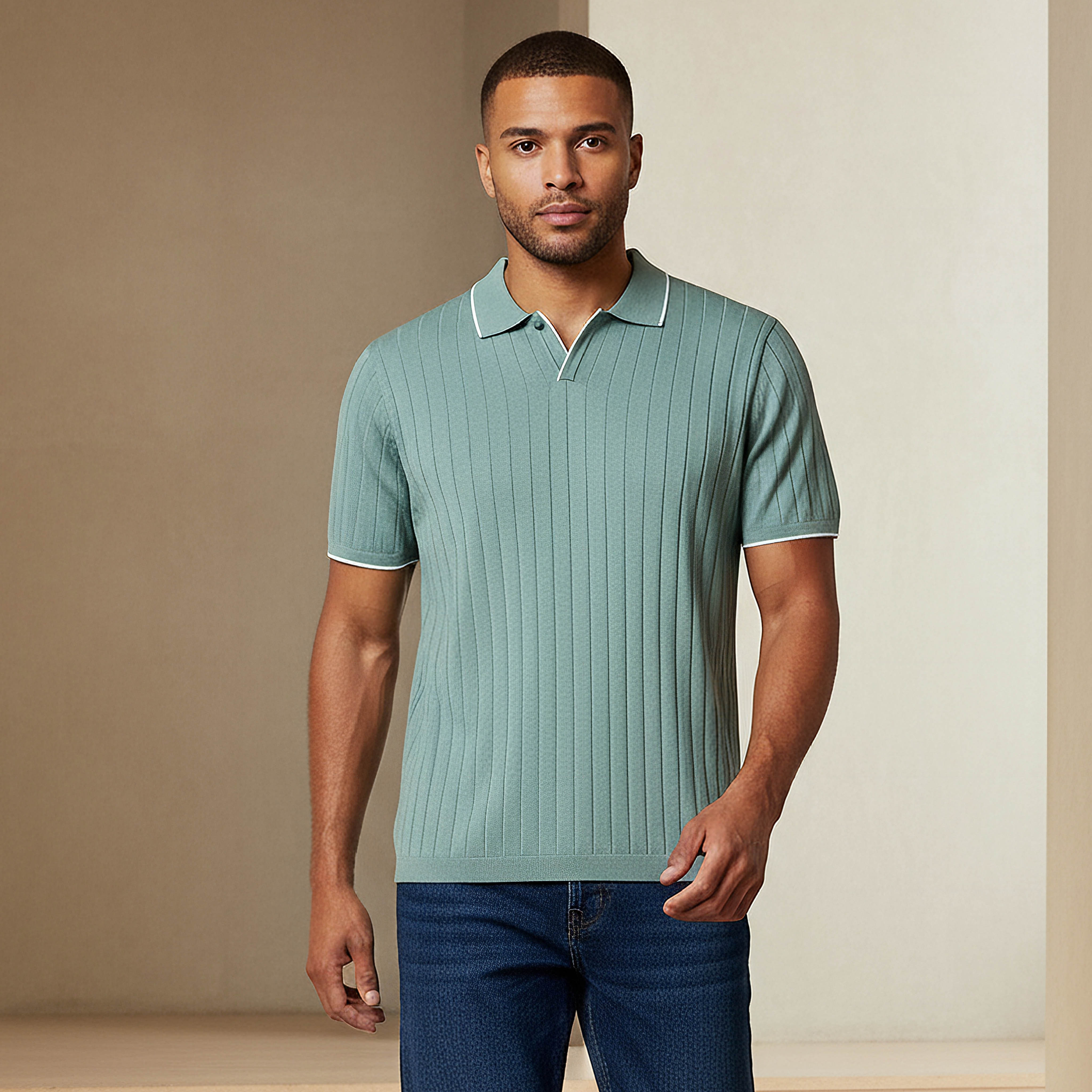 Men Short Sleeves Ribbed Polo T-shirt-men-clothing-tshirtsandpolos-polos-image-1