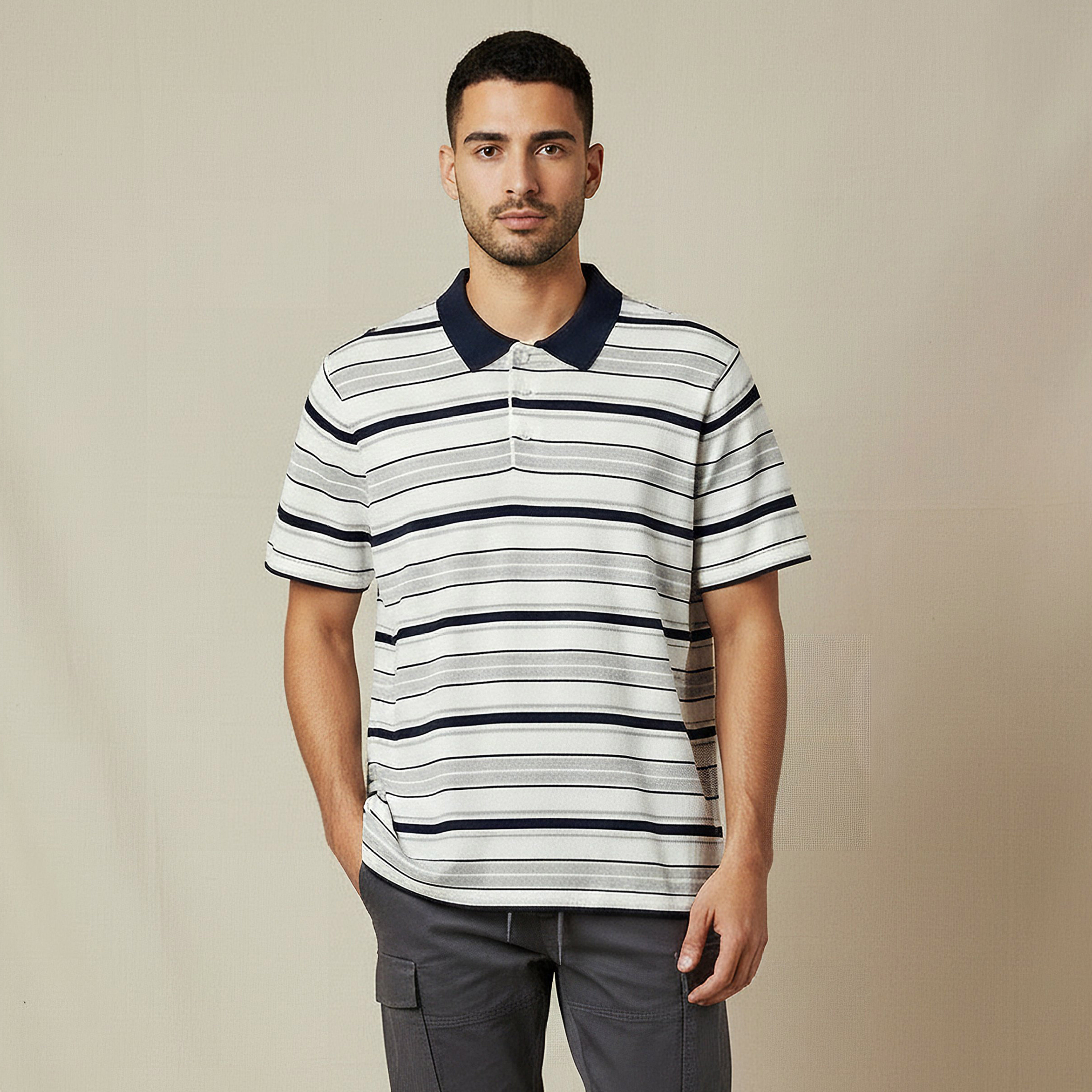 Men Short Sleeves Striped Knitted Polo T-shirt-men-clothing-tshirtsandpolos-polos-image-1