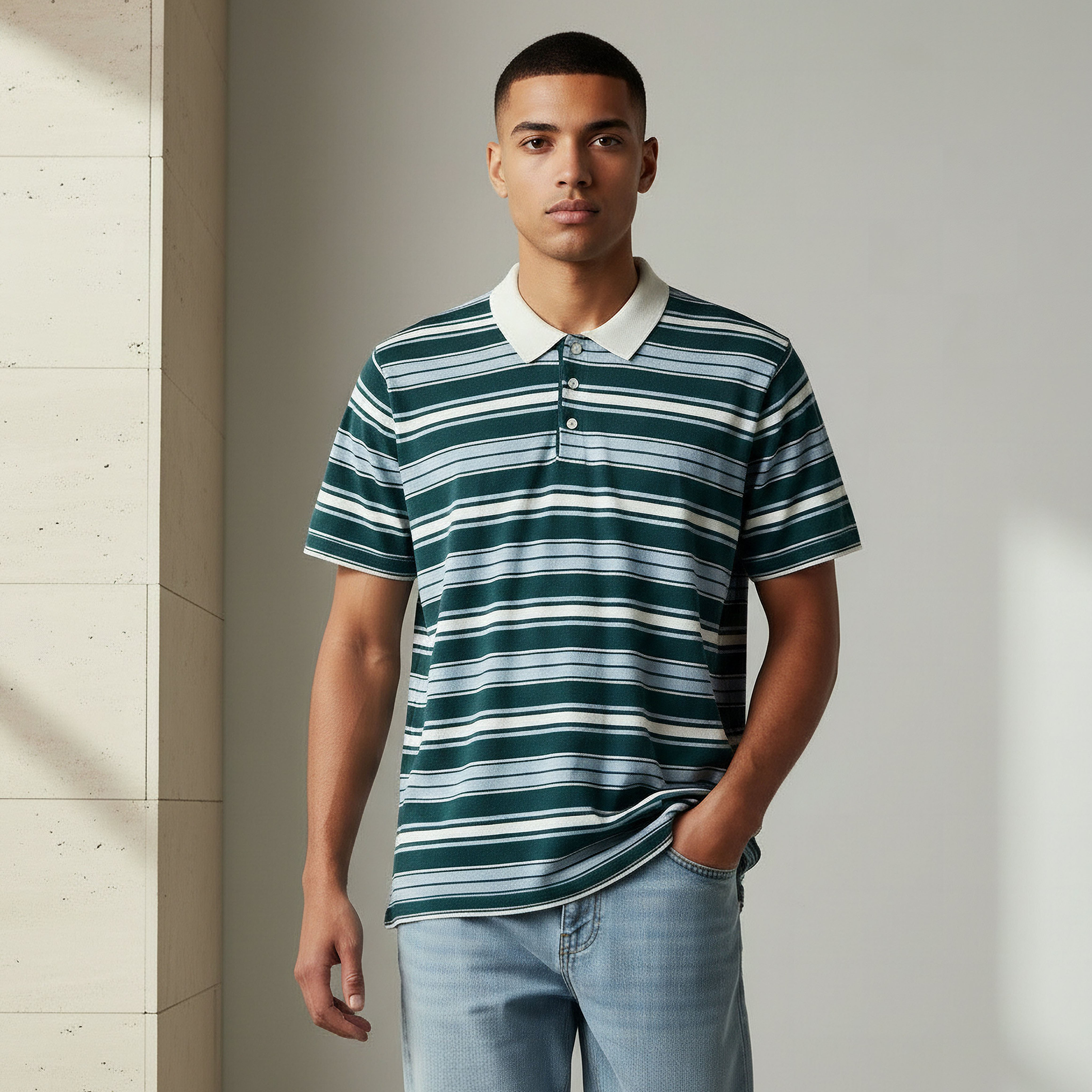 Men Short Sleeves Striped Knitted Polo T-shirt-men-clothing-tshirtsandpolos-polos-image-1