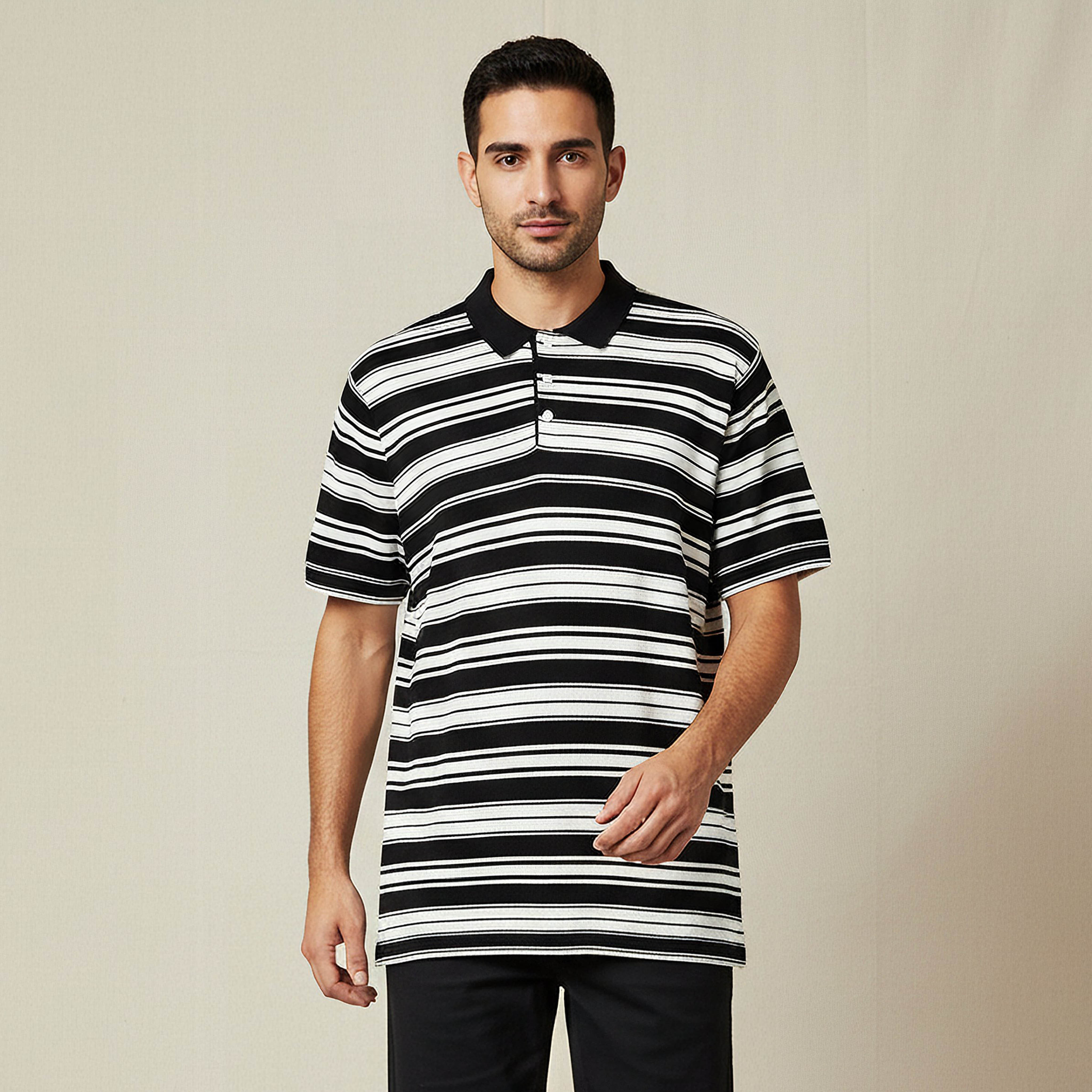 Men Short Sleeves Striped Knitted Polo T-shirt-men-clothing-tshirtsandpolos-polos-image-1