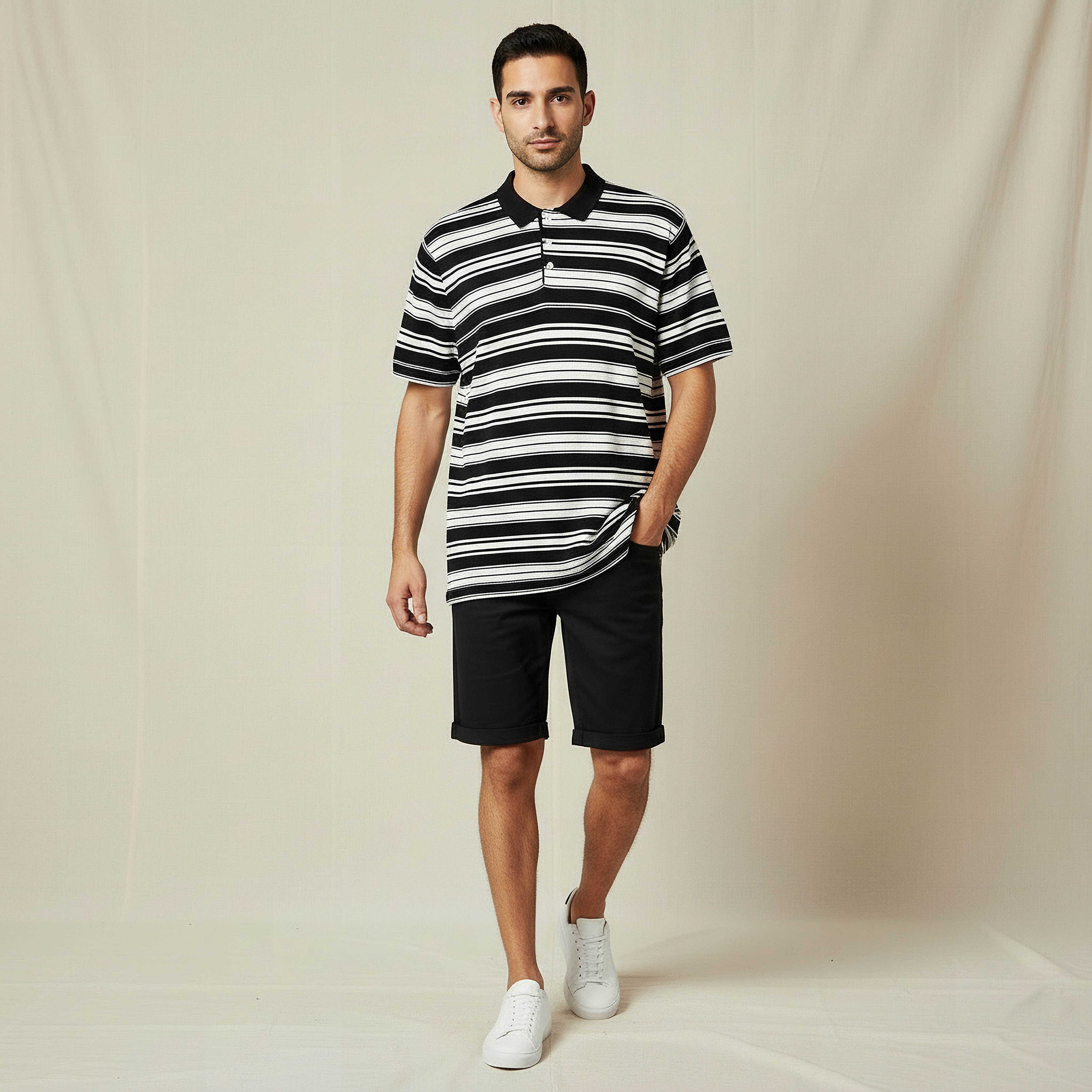 Men Short Sleeves Striped Knitted Polo T-shirt-men-clothing-tshirtsandpolos-polos-image-2
