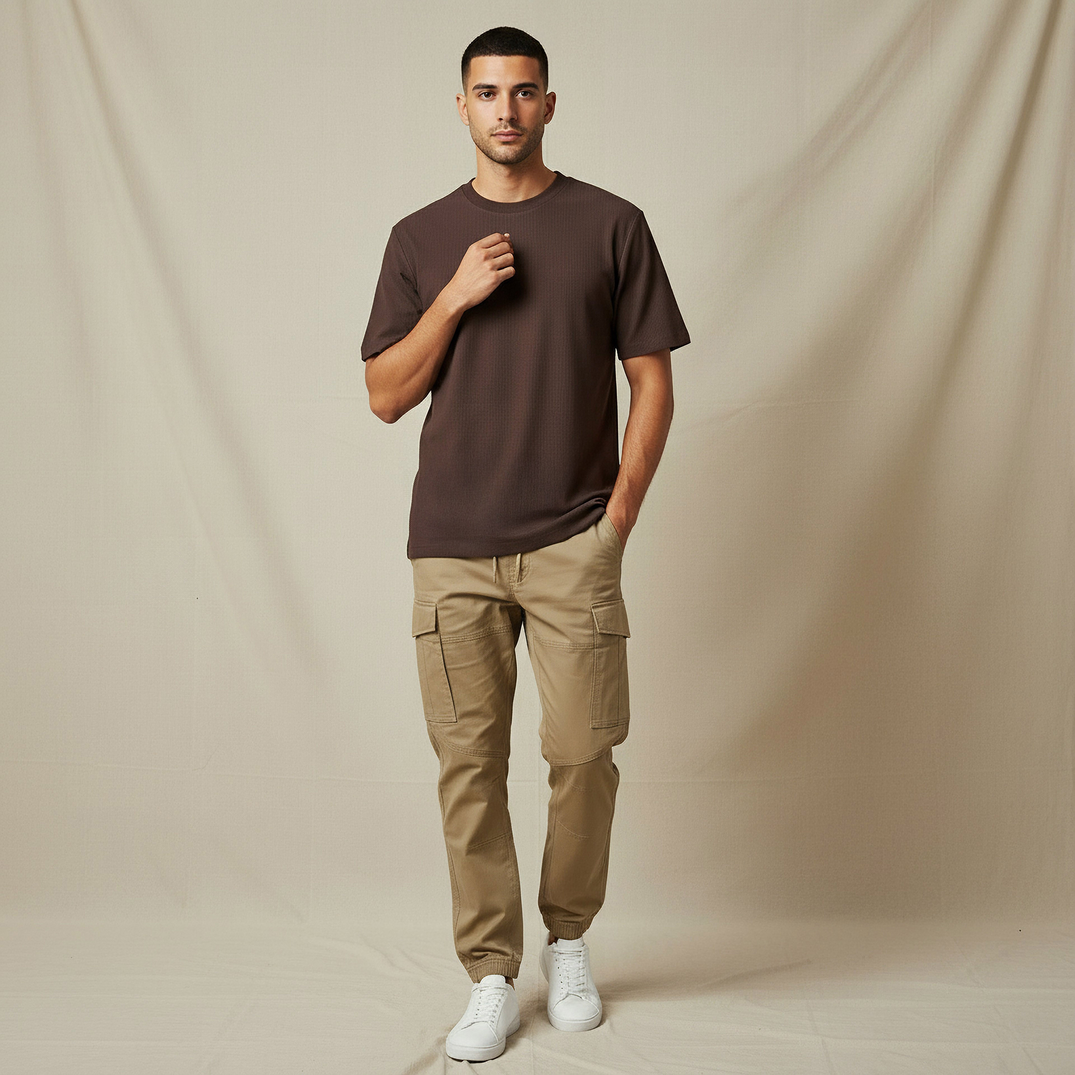 تيشيرت بقصة عادية وياقة ضيقة وأكمام قصيرة للرجال-men-clothing-tshirtsandpolos-tshirts-image-2