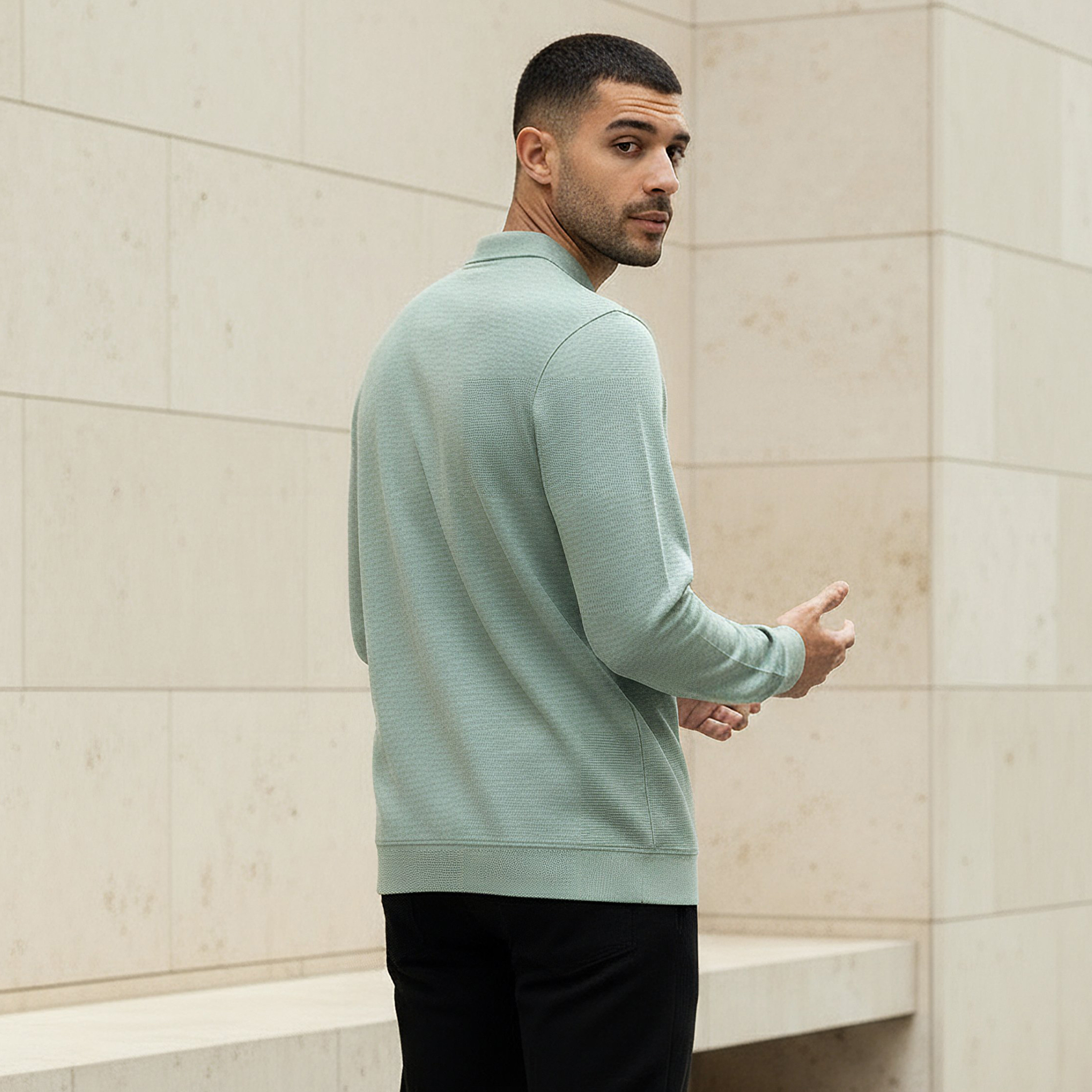 تيشيرت بولو بارز الملمس بأكمام طويلة للرجال-men-clothing-tshirtsandpolos-polos-image-3