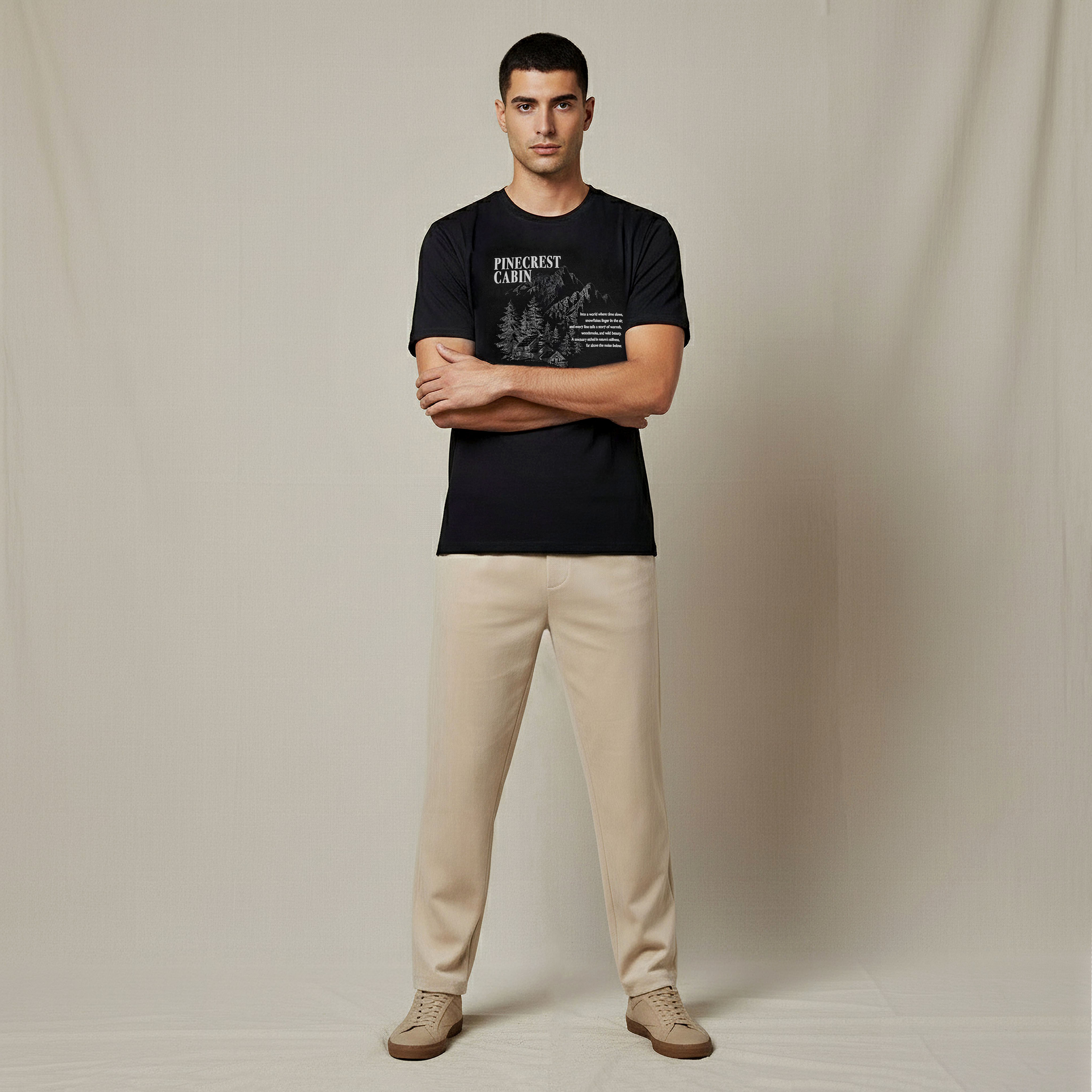 تيشيرت رجالي بطبعات جرافيك وياقة ضيقة وأكمام قصيرة وقصة سليم-men-clothing-tshirtsandpolos-tshirts-image-2